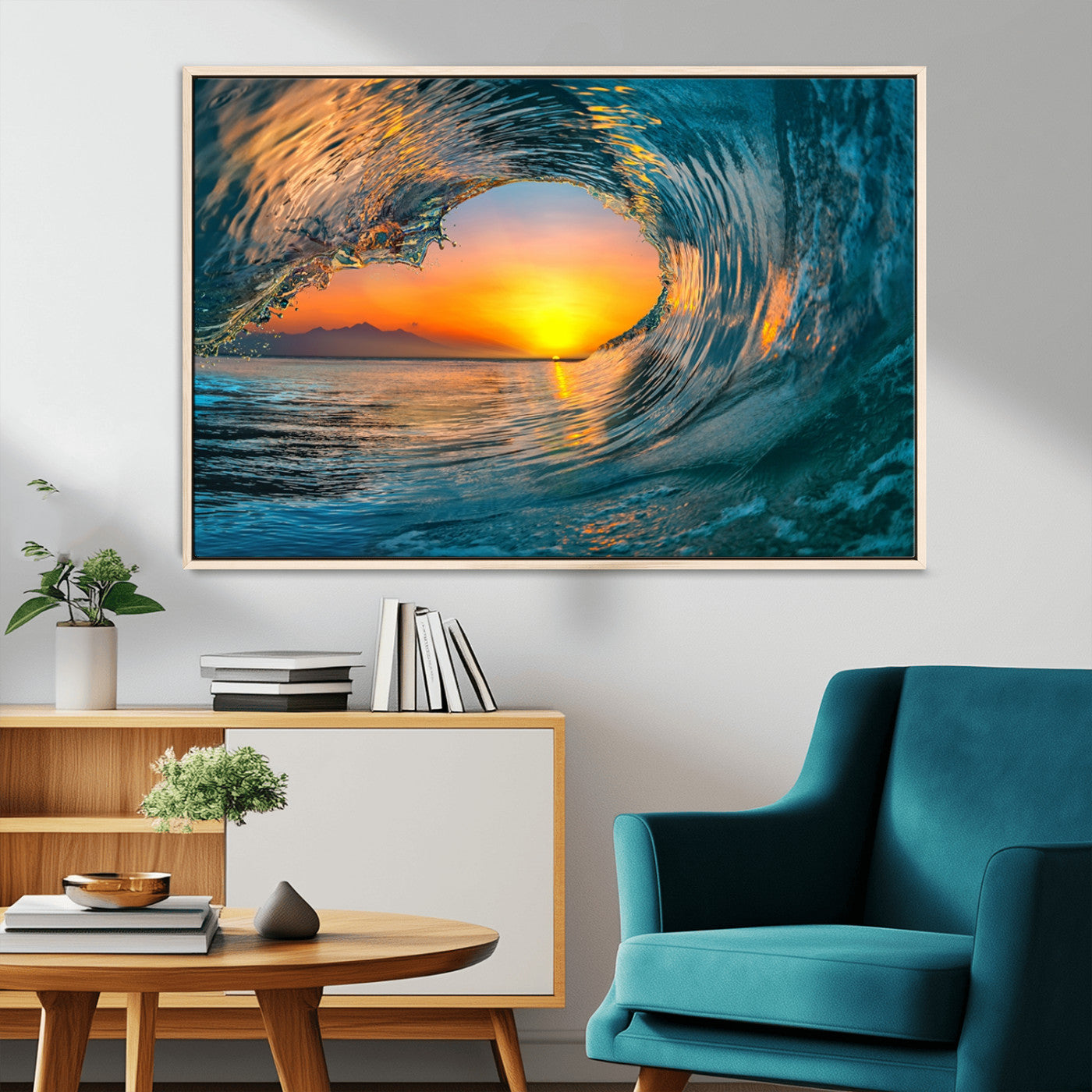 84279-MGV-CV-36X24-Ocean Wave Sunset Wall Art | Large Coastal Wave Canvas Print | 3-Panel Ocean Sunset Seascape for