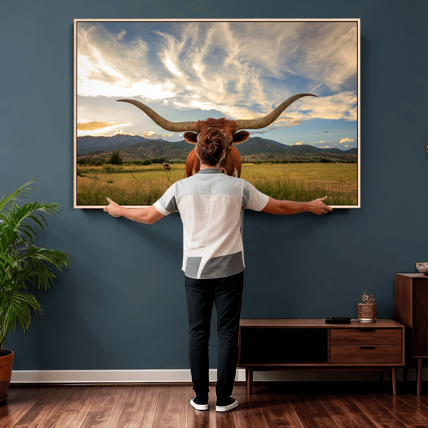 55416-MGV-CV-36X24 - Texas Longhorn Canvas Wall Art – Majestic Triptych Animal Print – Rustic Western Decor for Living Room