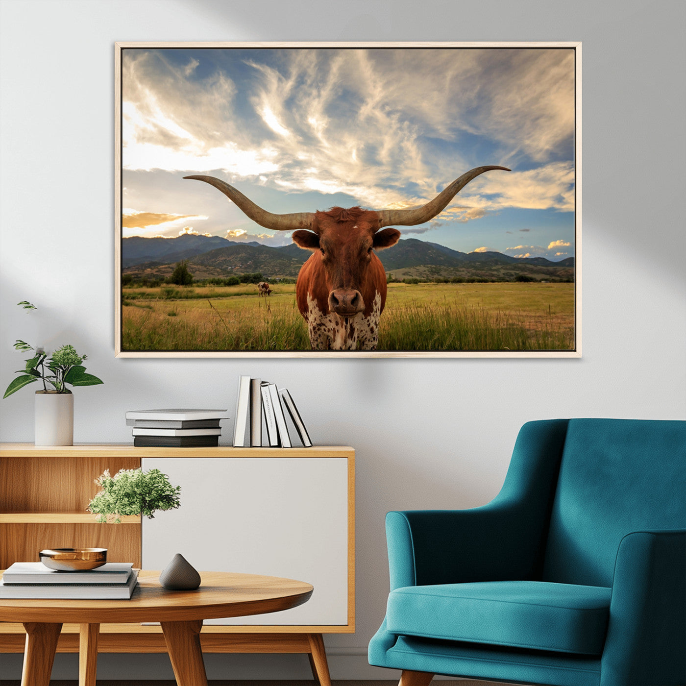 55416-MGV-CV-36X24-Texas Longhorn Canvas Wall Art – Majestic Triptych Animal Print – Rustic Western Decor for Living