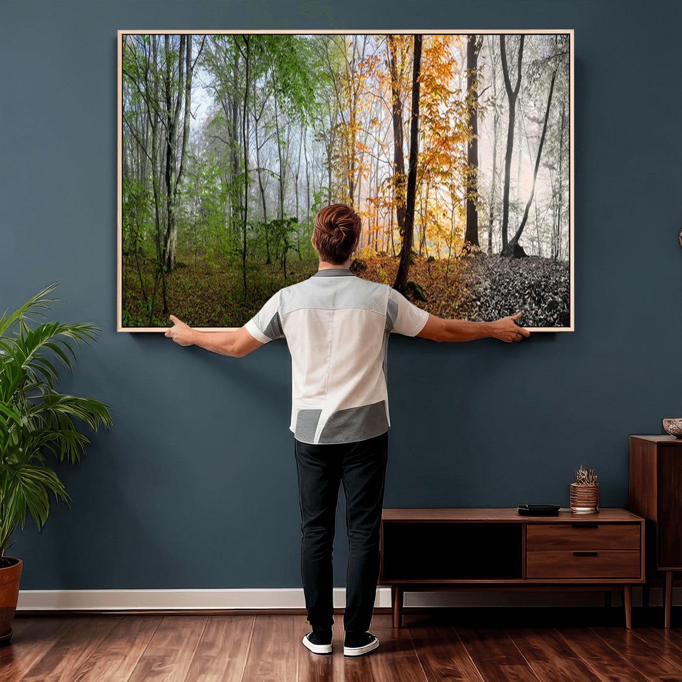 95317-MGV-CV-36X24 - Four Seasons Wall Art Forest Canvas Print – Triptych Seasonal Nature Print – Landscape Decor for Living Room