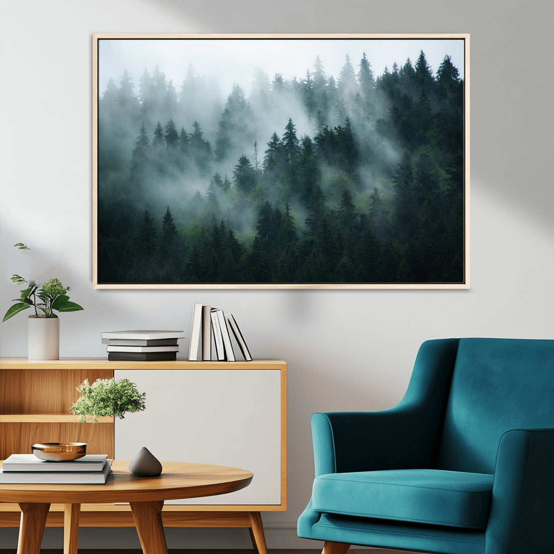 Misty Forest Wall Art | Serene Green Landscape Canvas Print