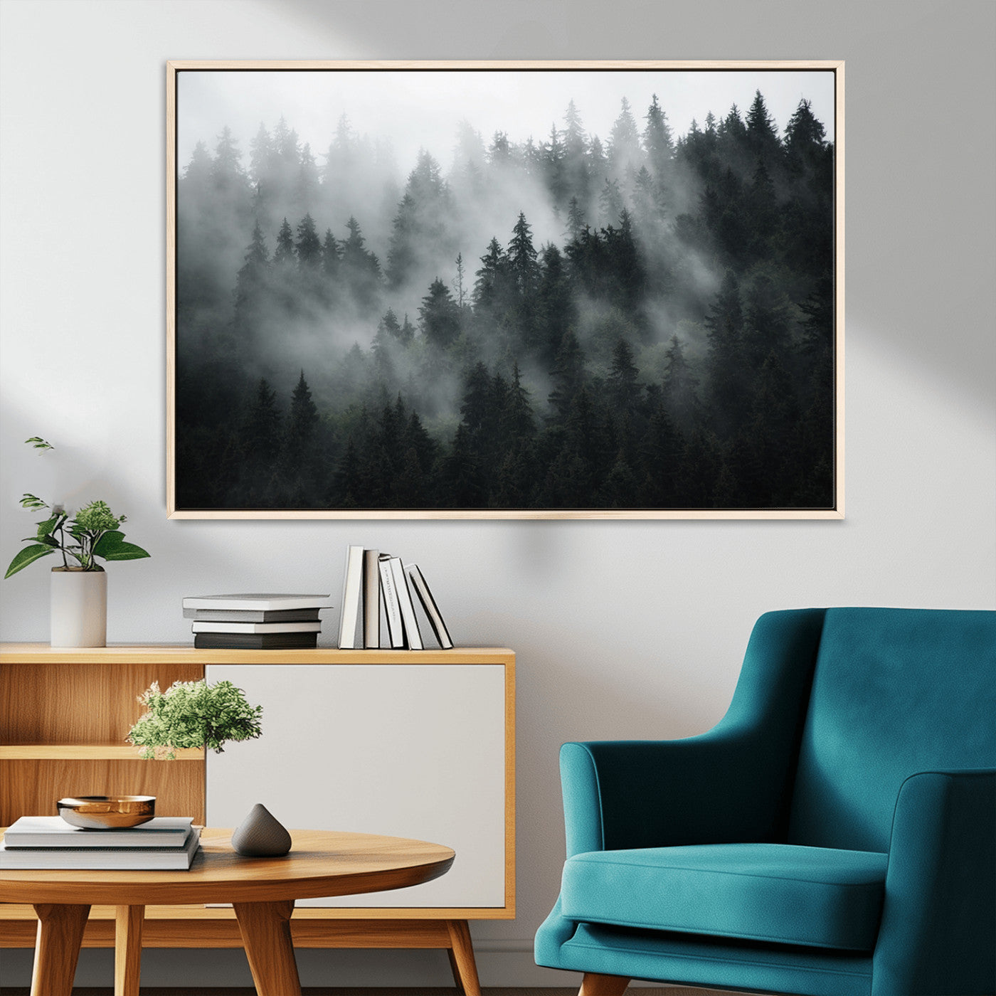 52359-MGV-CV-36X24-Foggy Forest Wall Art Canvas Print | 3 Panel Large Misty Landscape for Dining Room, Office, or