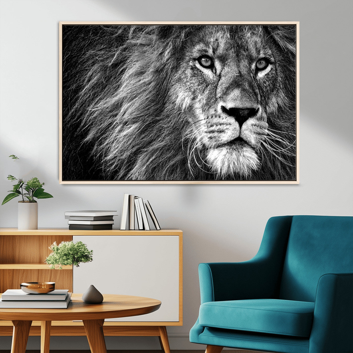 -Black and White Lion Canvas Wall Art Print – Wildlife Portrait Artwork for Home, Office, Living Room, Guest Room
