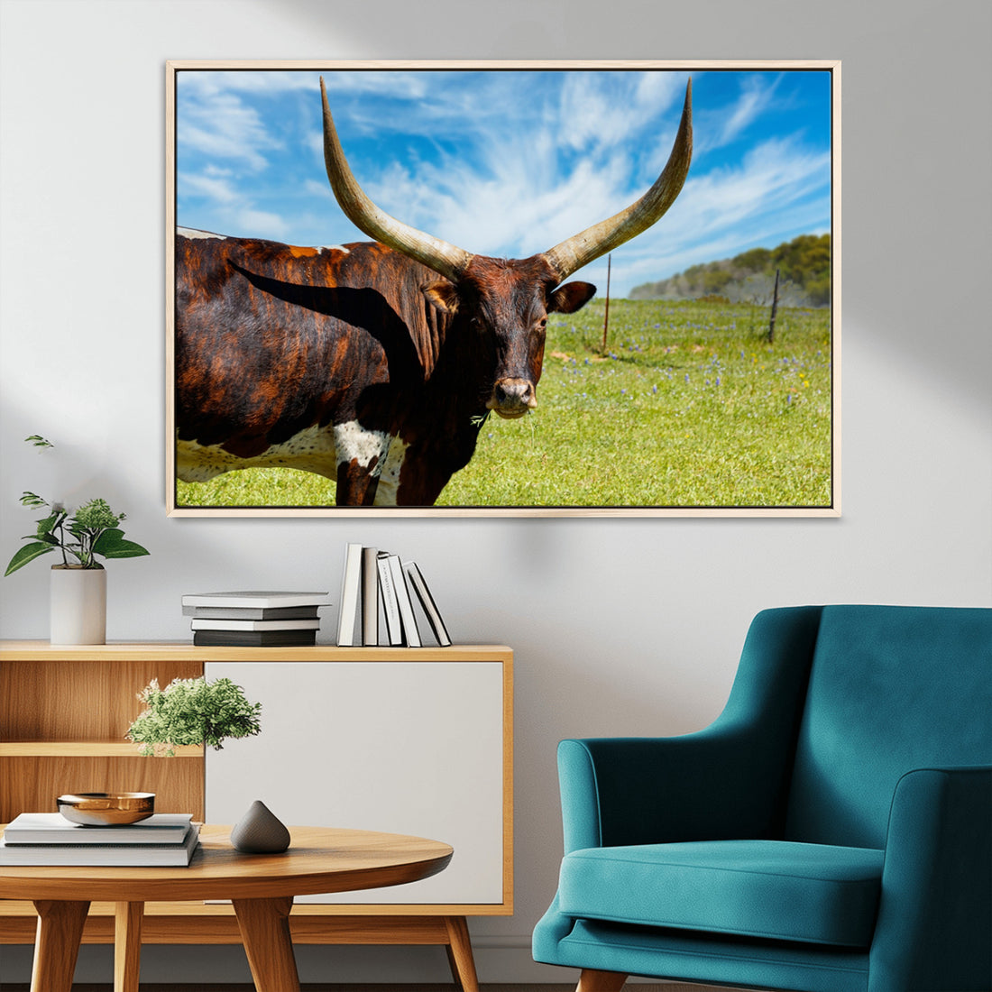 Longhorn and Cow Wall Art, Country Cow Wall Decor Canvas Print