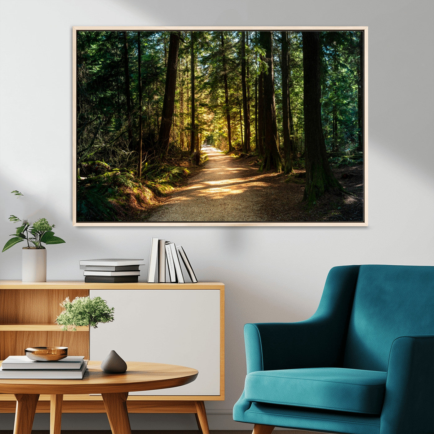 51762-MGV-CV-36X24-Sunlit Forest Pathway Canvas Print | 3 Panel Large Nature Wall Art for Living Room, Office, or