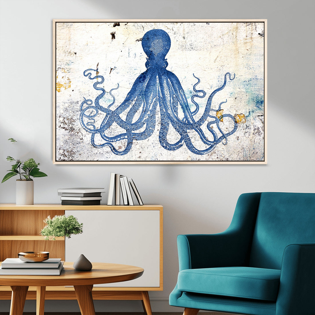 Octopus Canvas Wall Art | Coastal Marine Life Artwork for Living Room, Bedroom or Office