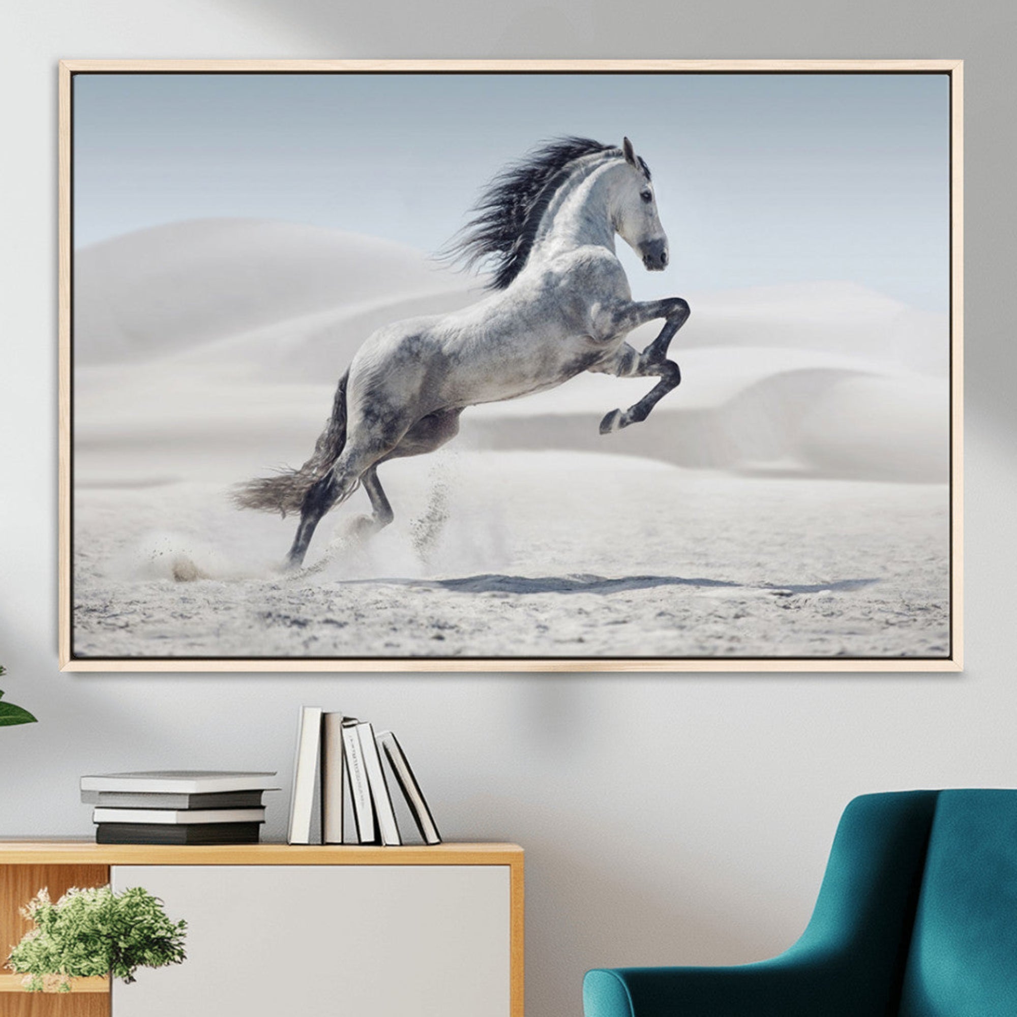 -Prancing Horse Desert Large Wall Art Canvas Print – Majestic Horse Animal Artwork for Home, Office, Living Room