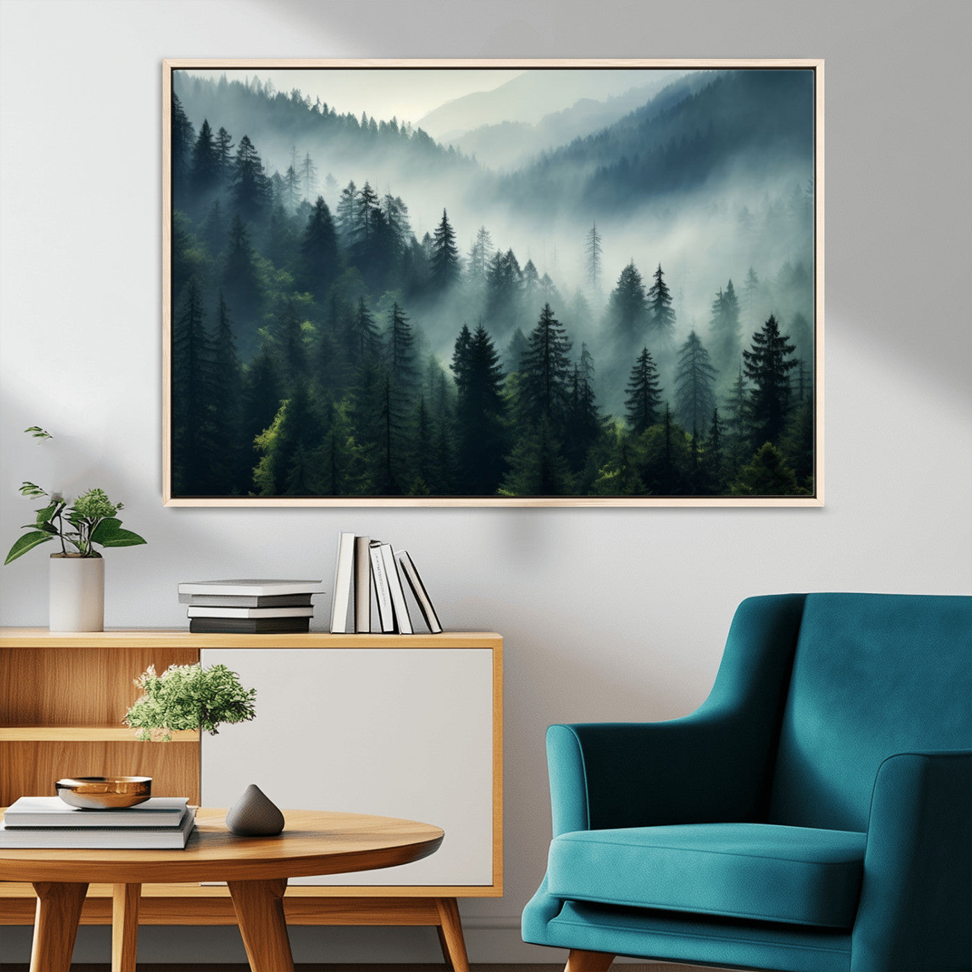 -Captivating Misty Forest Wall Art Premium Canvas Print a Foggy and Serene Atmosphere Art