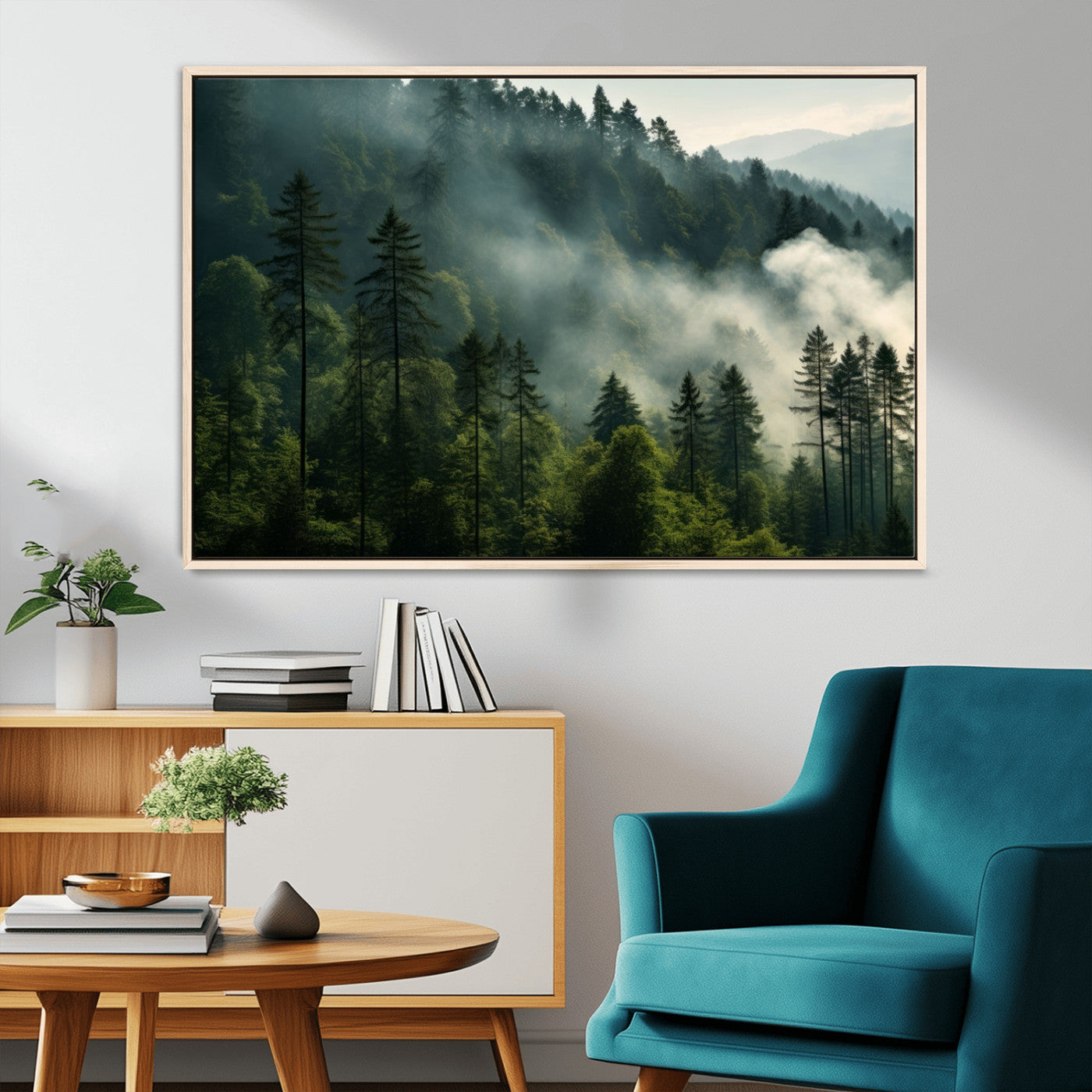 -Misty Forest Wall Art Premium Canvas Print a Foggy and Serene Atmosphere