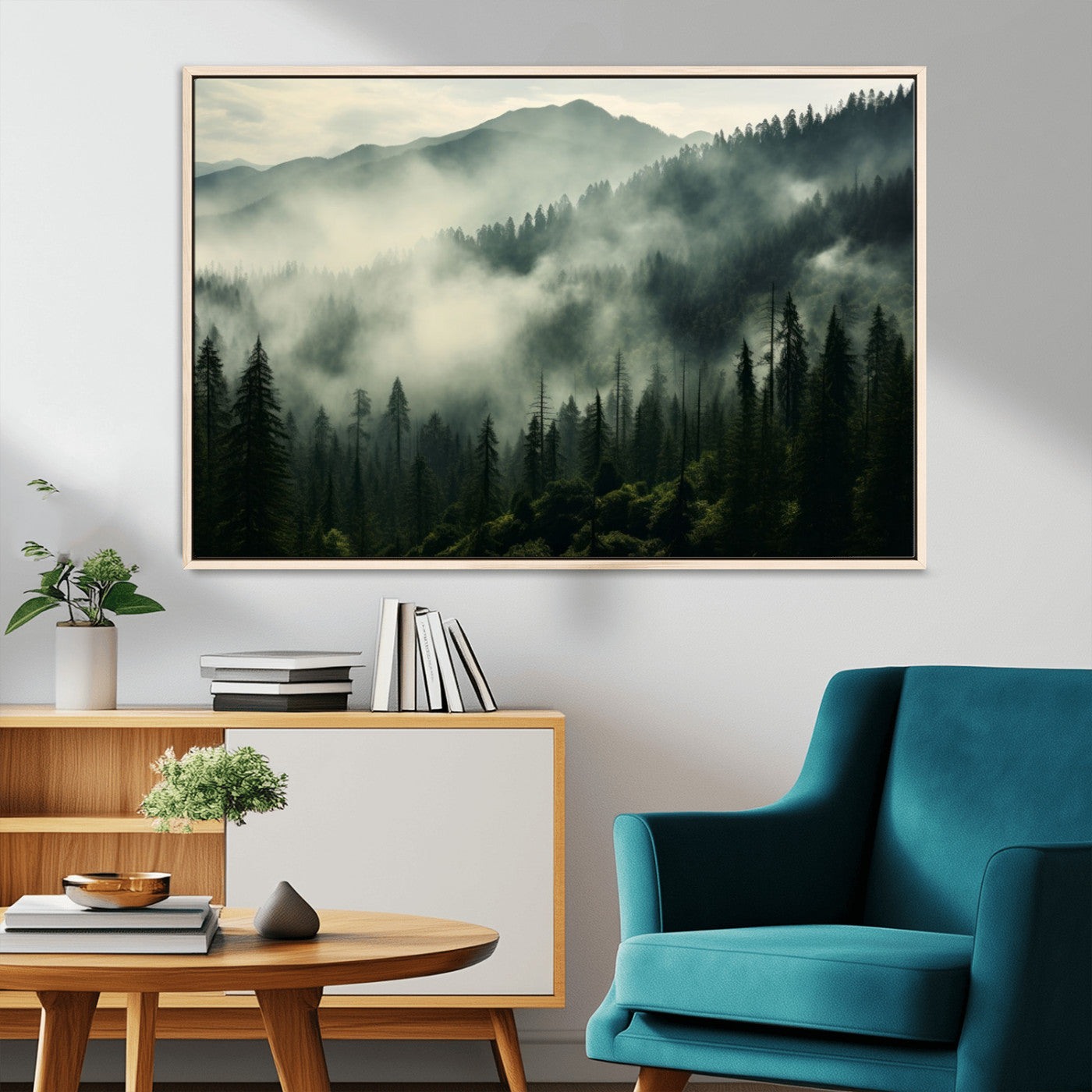-Captivating Misty Forest Wall Art Premium Canvas Print a Foggy and Serene Atmosphere