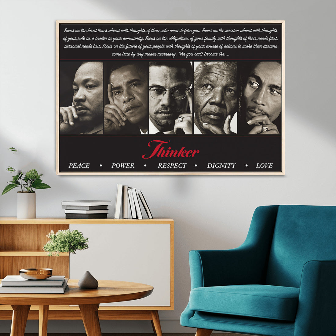 Thinkers Wall Art Canvas Print, Inspirational Wall Art Featuring Icons of Peace, Power and Respect