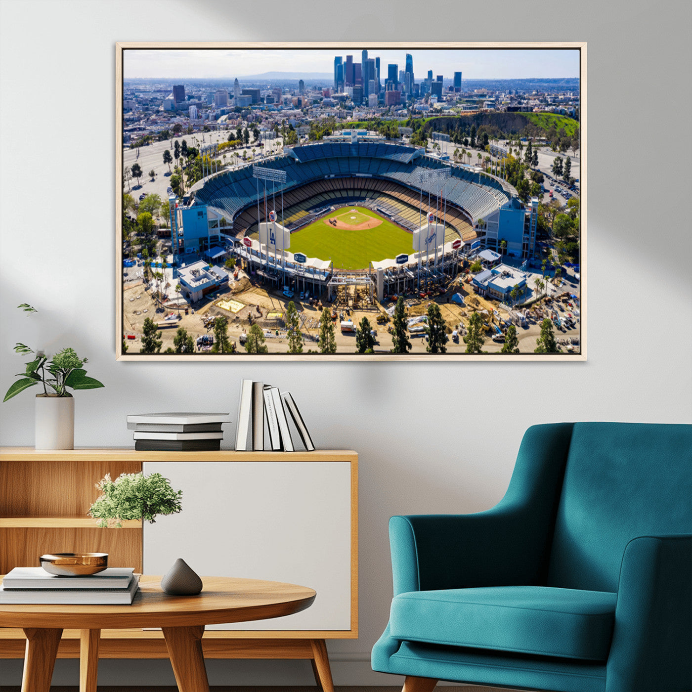 58596-MGV-CV-36X24-Los Angeles Dodgers Dodger Stadium Wall Art Canvas Print - MLB Baseball Stadium, Framed Los Angeles
