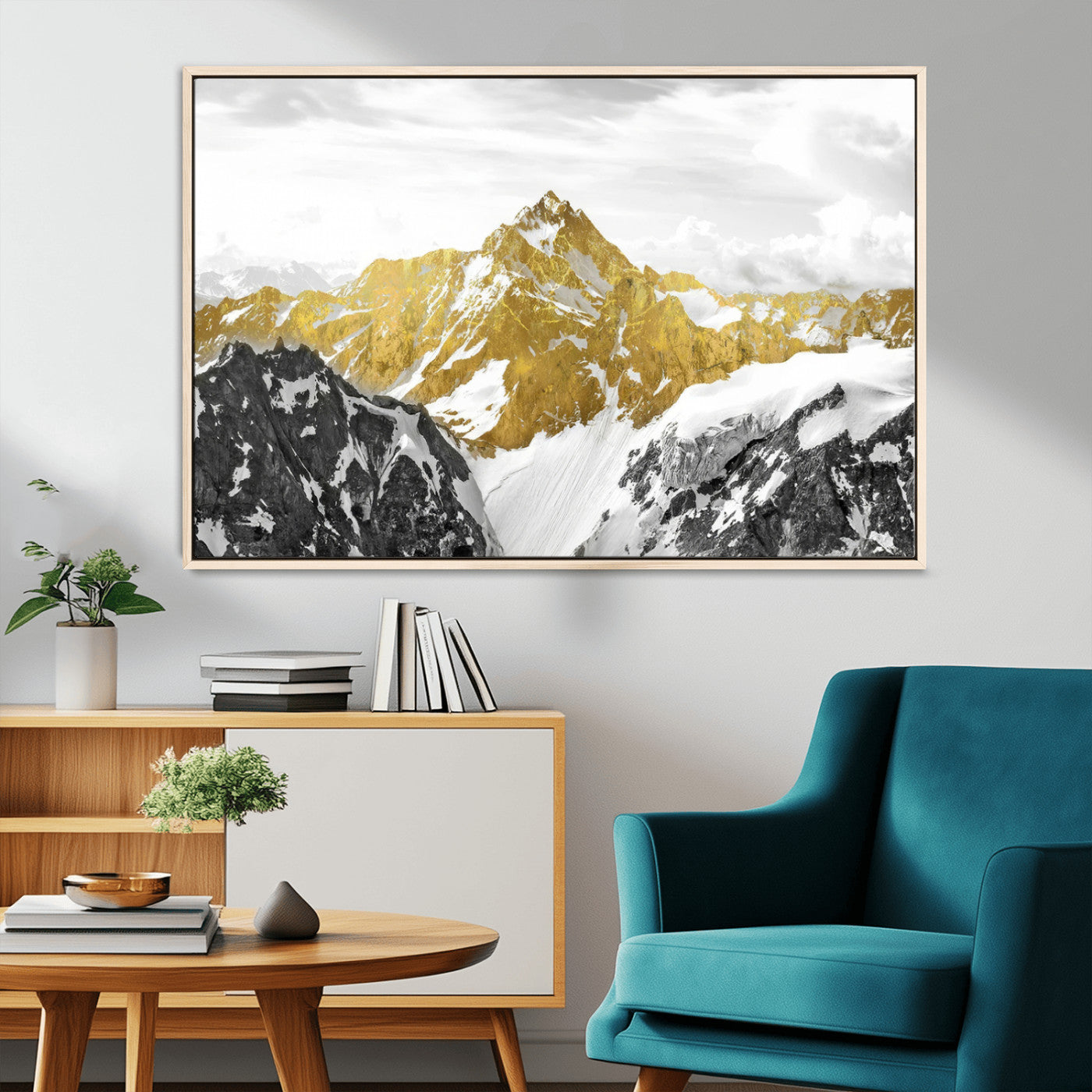 32102-MGV-CV-36X24-Gold Abstract Mountains Wall Art Print on Canvas, Nature Wall Art Print,