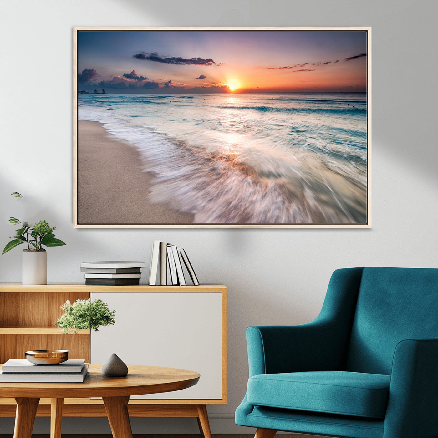 11379-MGV-CV-36X24-Sunset Beach Wall Art – Soothing Coastal Landscape, Ready to Hang for Tranquil Home Decor