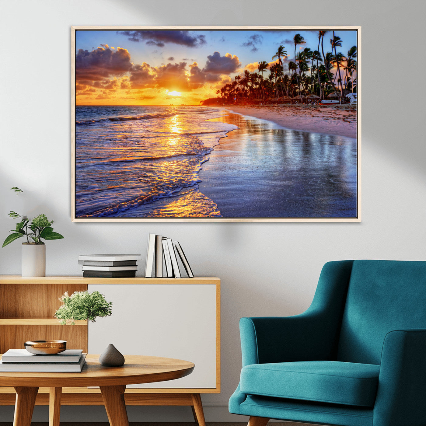 32177-MGV-CV-36X24-Serene Beach Sunset Wall Art Canvas- Coastal Seascape Print for Living Room or Bedroom, Ocean Waves