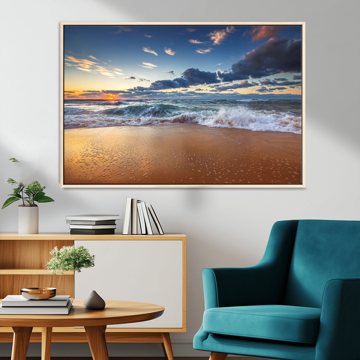 85899-MGV-CV-36X24-Beach Canvas Wall Art - Coastal Seascape Print for Living Room or Bedroom, Ocean Waves on Sand,
