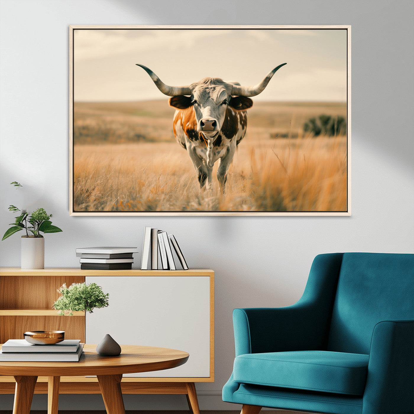 16580-MGV-CV-36X24-Texas Cow Longhorn Wall Art Canvas Print for Farm House Wall Decor, Farmhouse Cow Print Canvas Wall