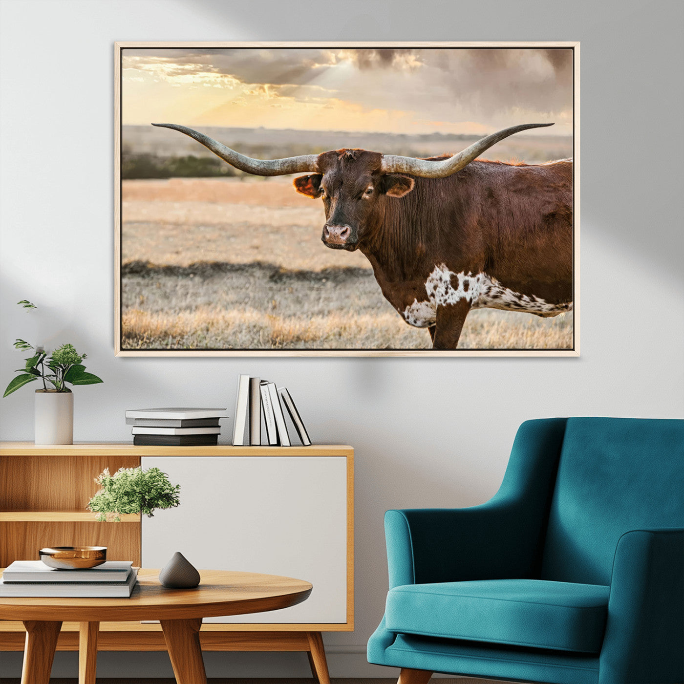 42715-MGV-CV-36X24-Texas Longhorn Wall Art Canvas Print, Rustic Ranch Decor, Majestic Western Longhorn Cattle