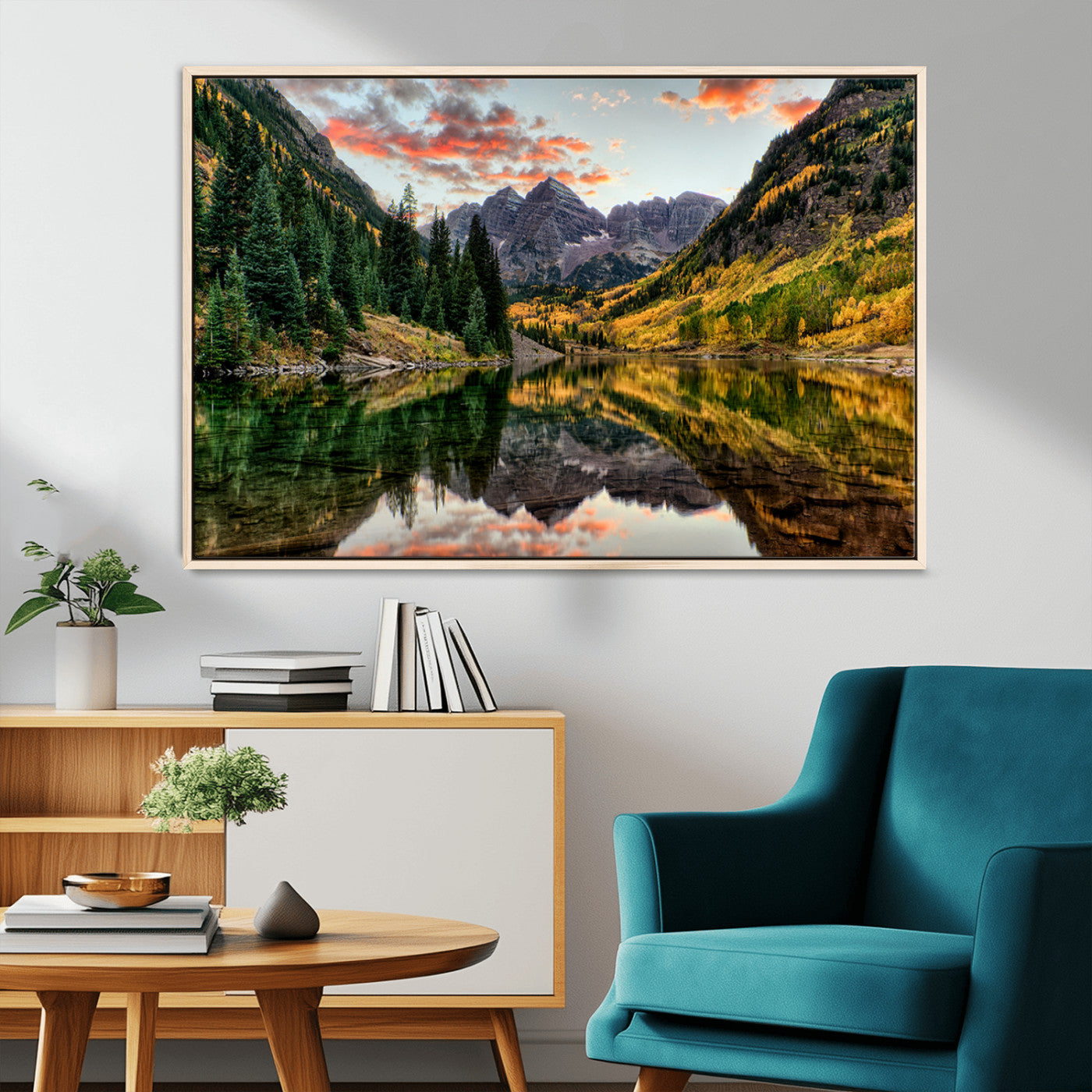 14376-MGV-CV-36X24-Maroon Bells Wall Art - Scenic Canvas Print of Maroon Bells in Autumn for Elegant Home or Office