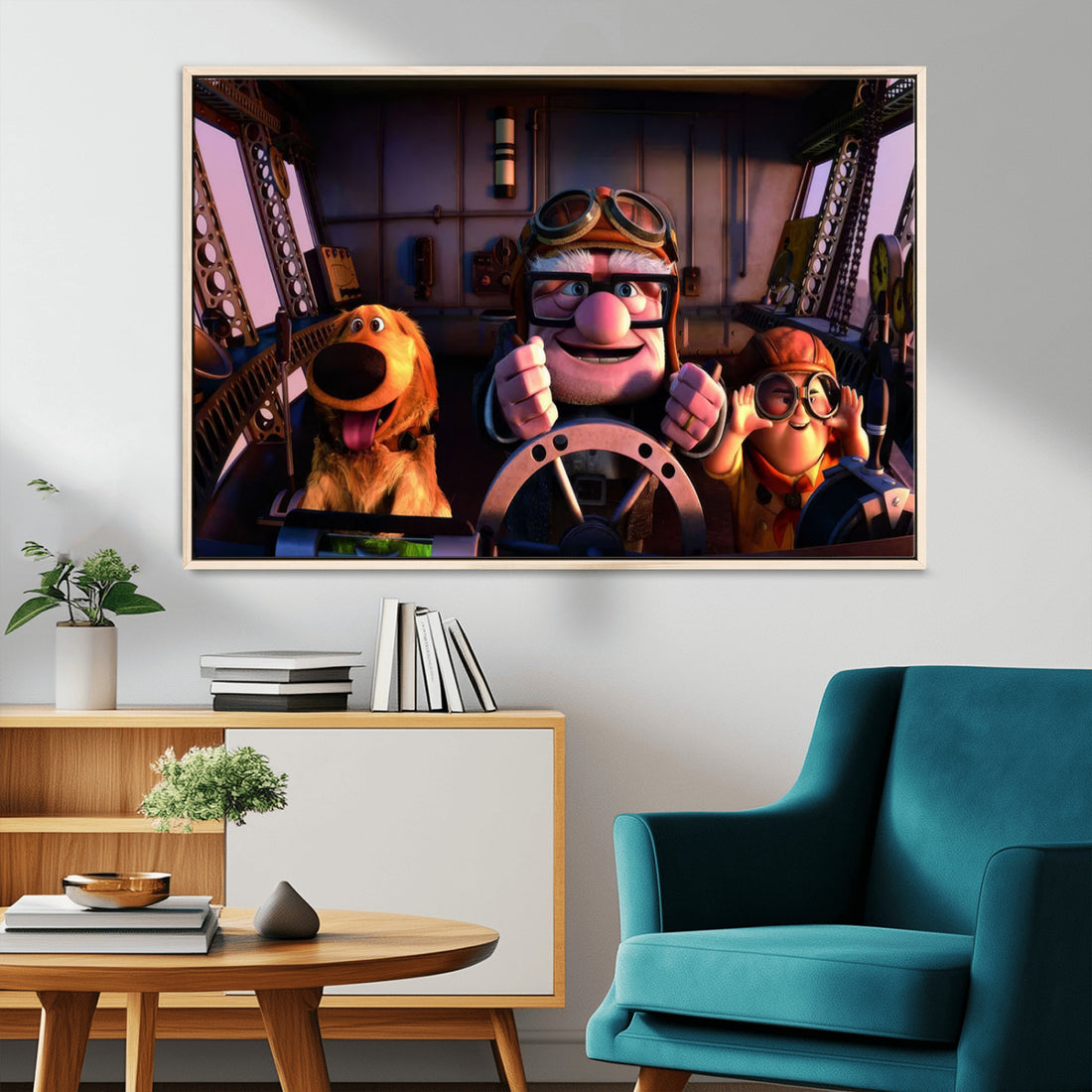 Carl, Russell and Dog, Up Movie Poster Style Wall Art | Extra Large 3 Piece Canvas Wall Art