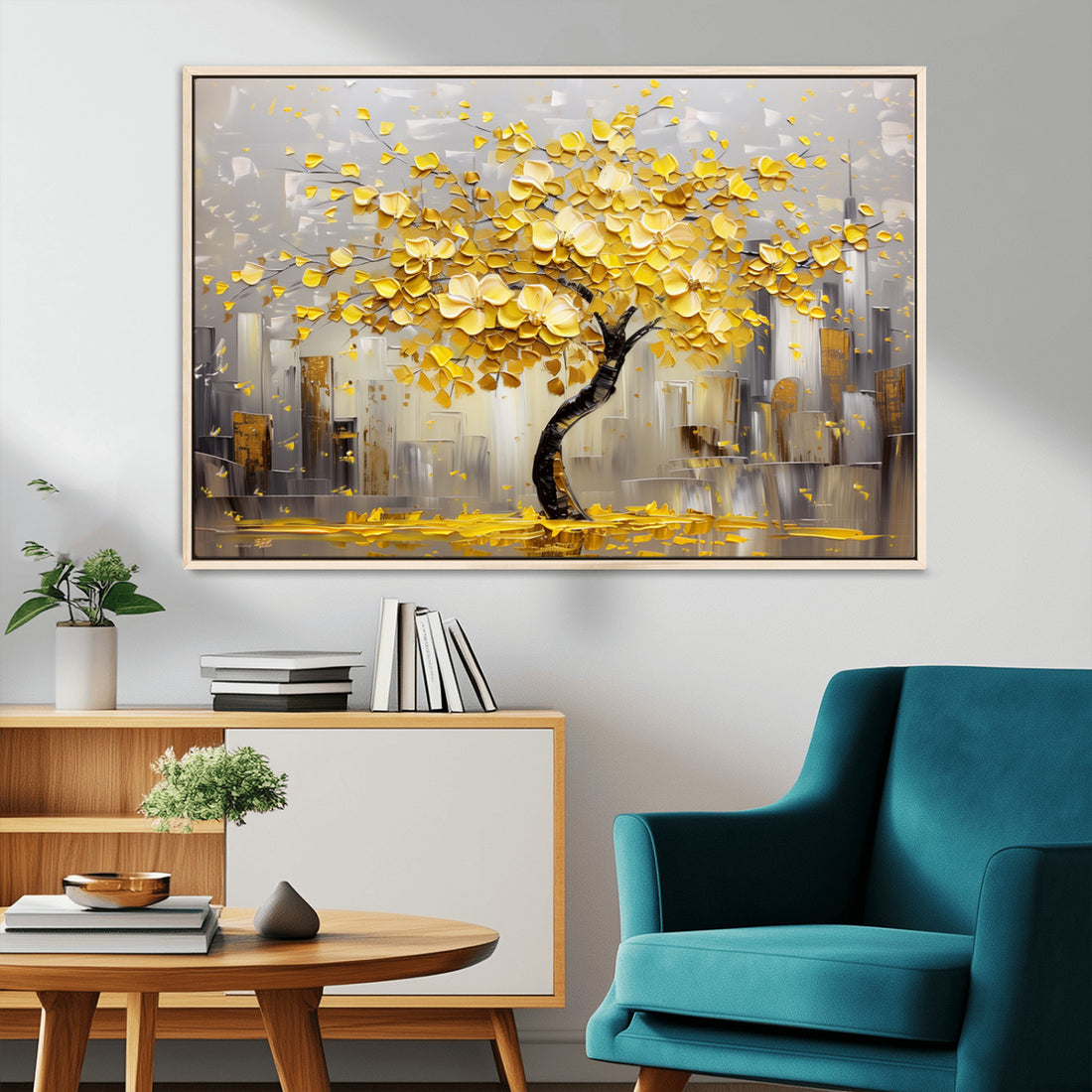 Golden Tree Canvas Print, Abstract Wall Art for Modern Homes | Extra Large 3 Piece Canvas Wall Art