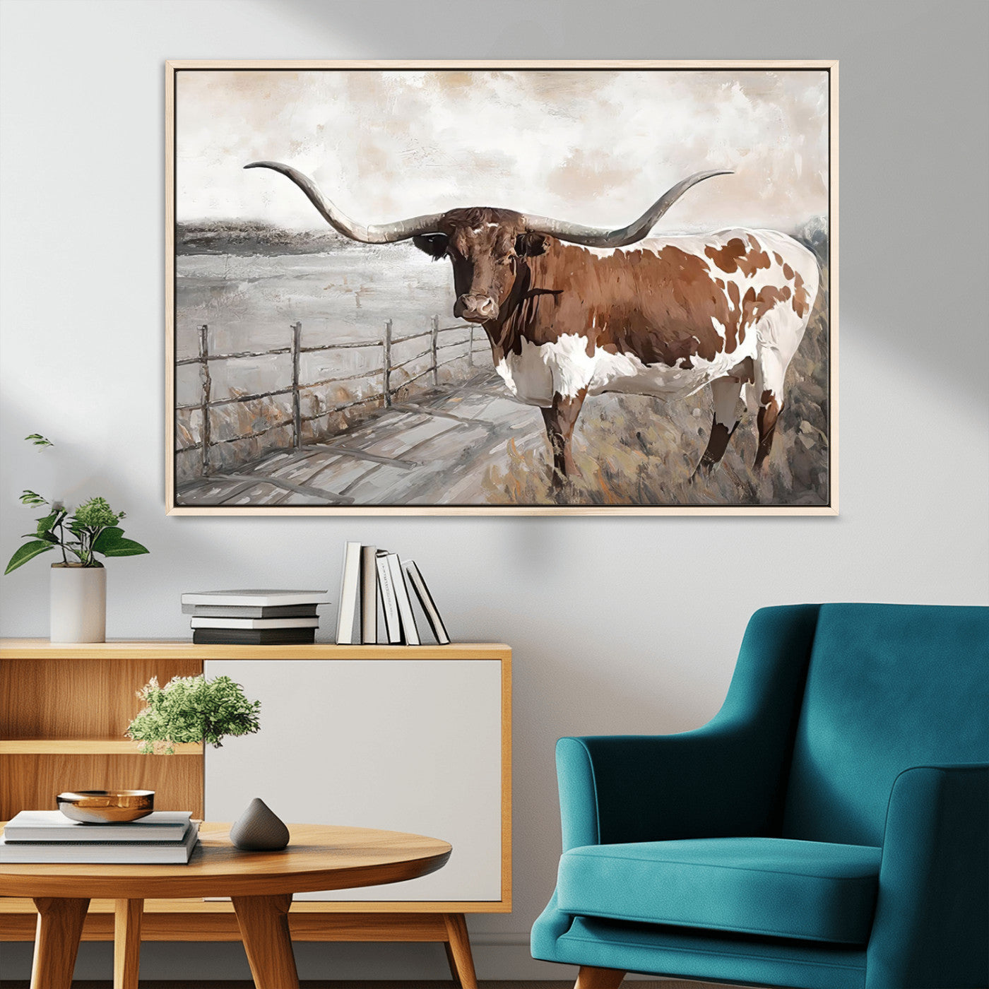 57340-MGV-CV-36X24-Vintage Texas Cow Wall Art Canvas Print, Rustic Longhorn Wall Art | Canvas Print for Farmhouse Decor