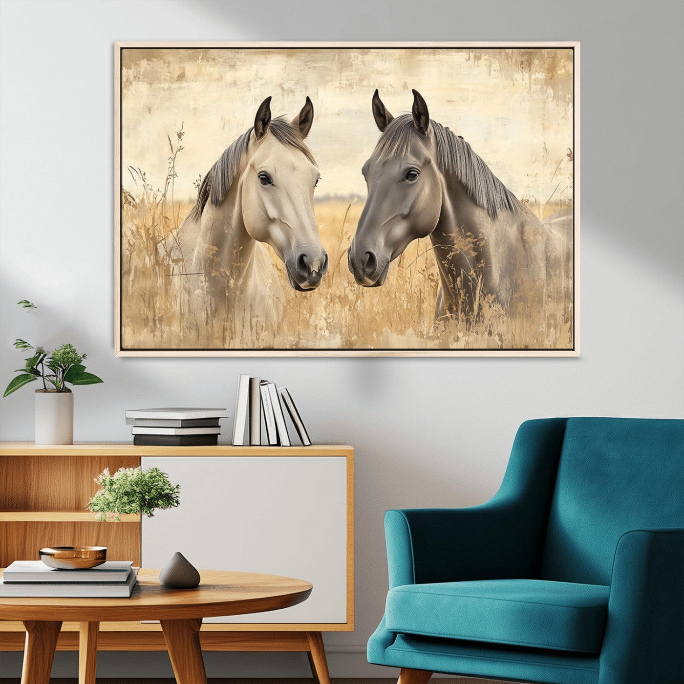 -Chines Ink Style Grunge Horses Wall Art Canvas Print