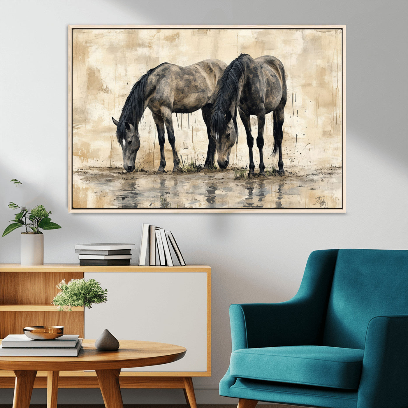45159-MGV-CV-36X24-Chinese Style Abstract Black Horses Wall Art Canvas Print - Abstract Horse Wall Art Canvas Print