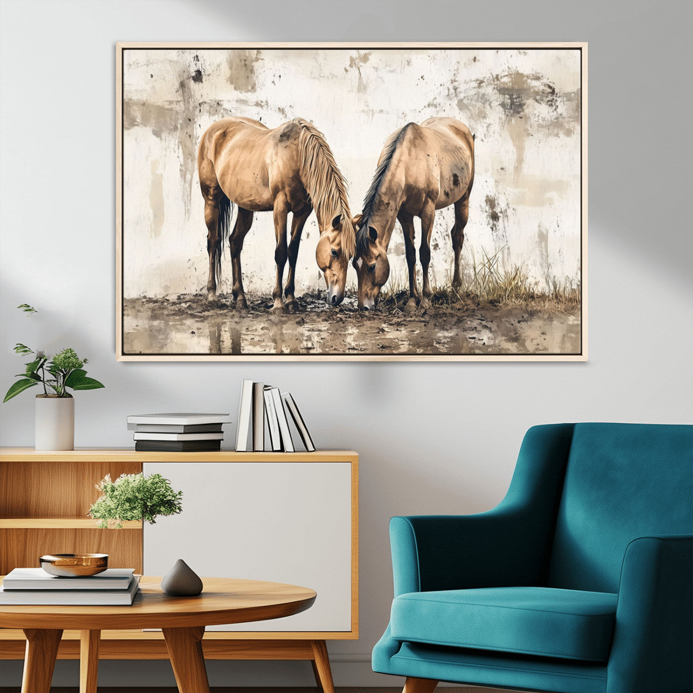 44742-MGV-CV-36X24-Vintage Horses Wall Art | Ready to Hang and Framed Triptych | Western Farmhouse Wall Decor for