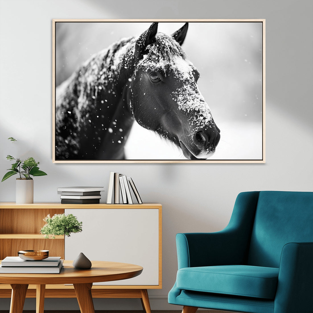 Horse Canvas Print, Winter Horse Snow Wall Art Canvas Print
