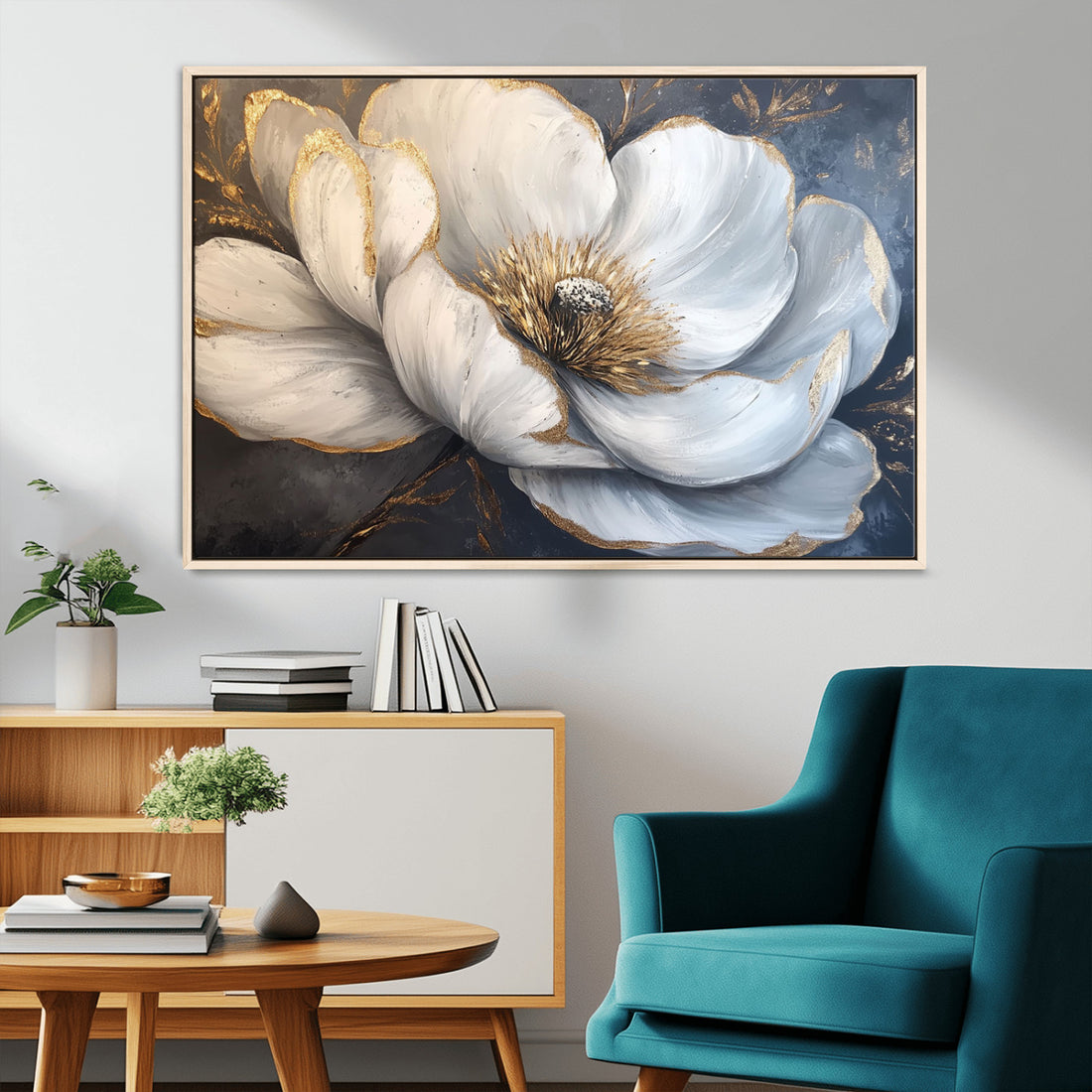 White Magnolia Flower Wall Art Canvas Print | Abstract Floral Wall Decor