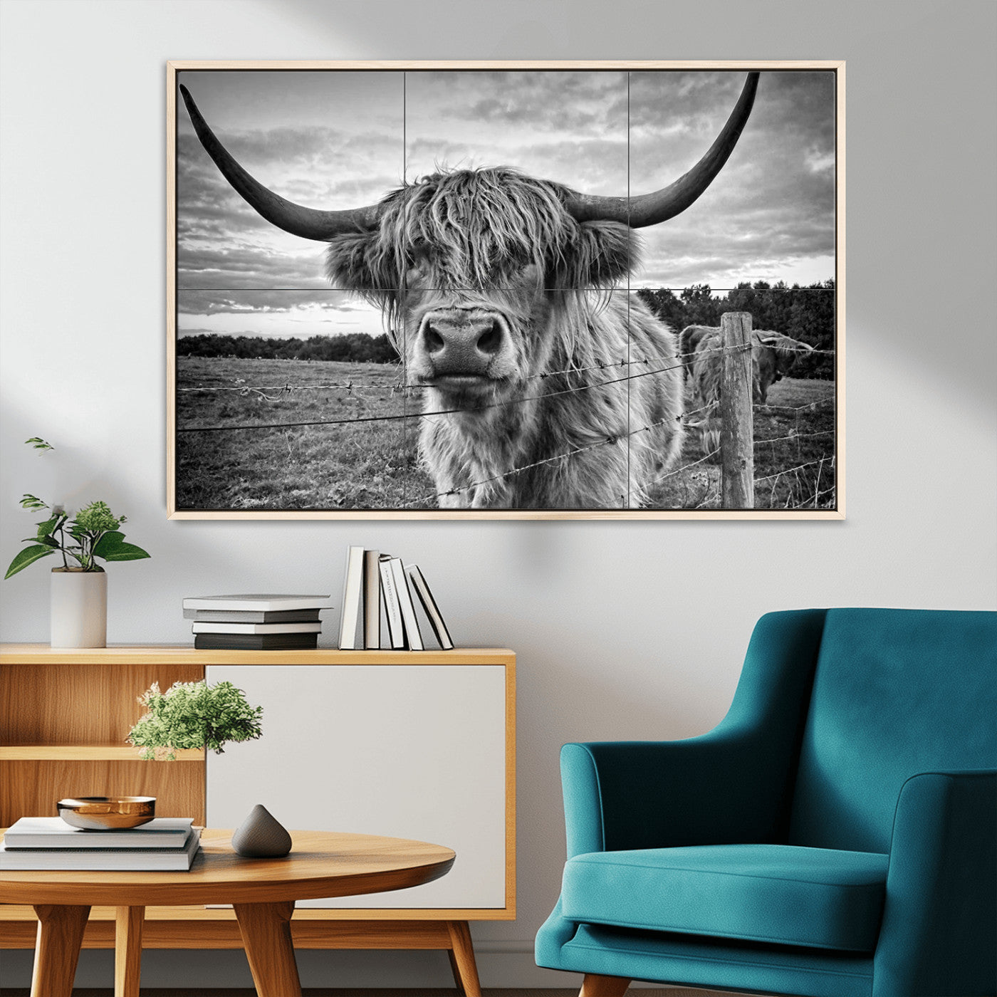 71937-MGV-CV-36X24-Scottish Highland Cow Canvas Wall Art Farmhouse Decor, Framed Scottish Highland Cow Print