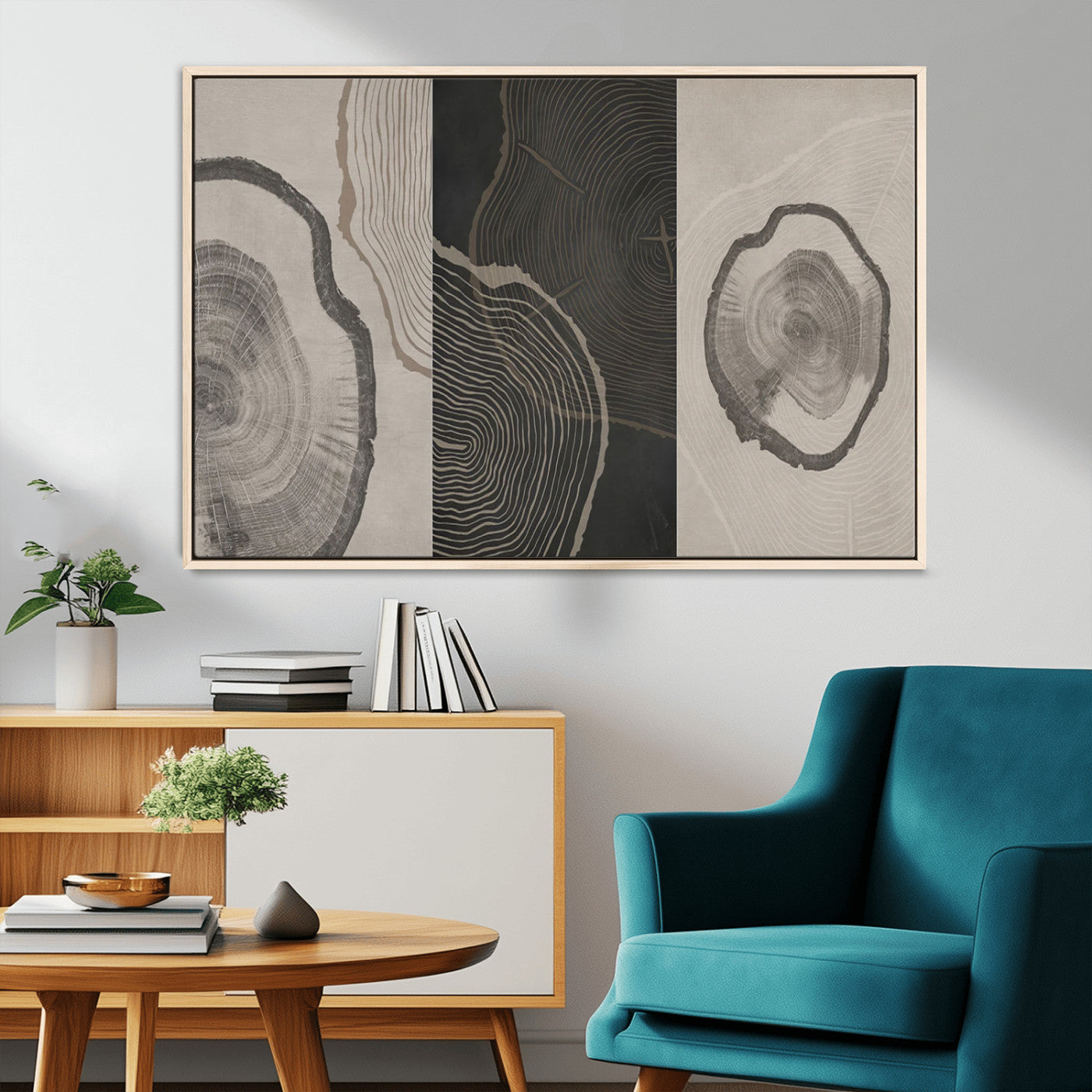 25407-MGV-CV-36X24-Modern Abstract Tree Ring Canvas Art Set | 3 Panel Large Tree Ring Design for Living Room, Office,