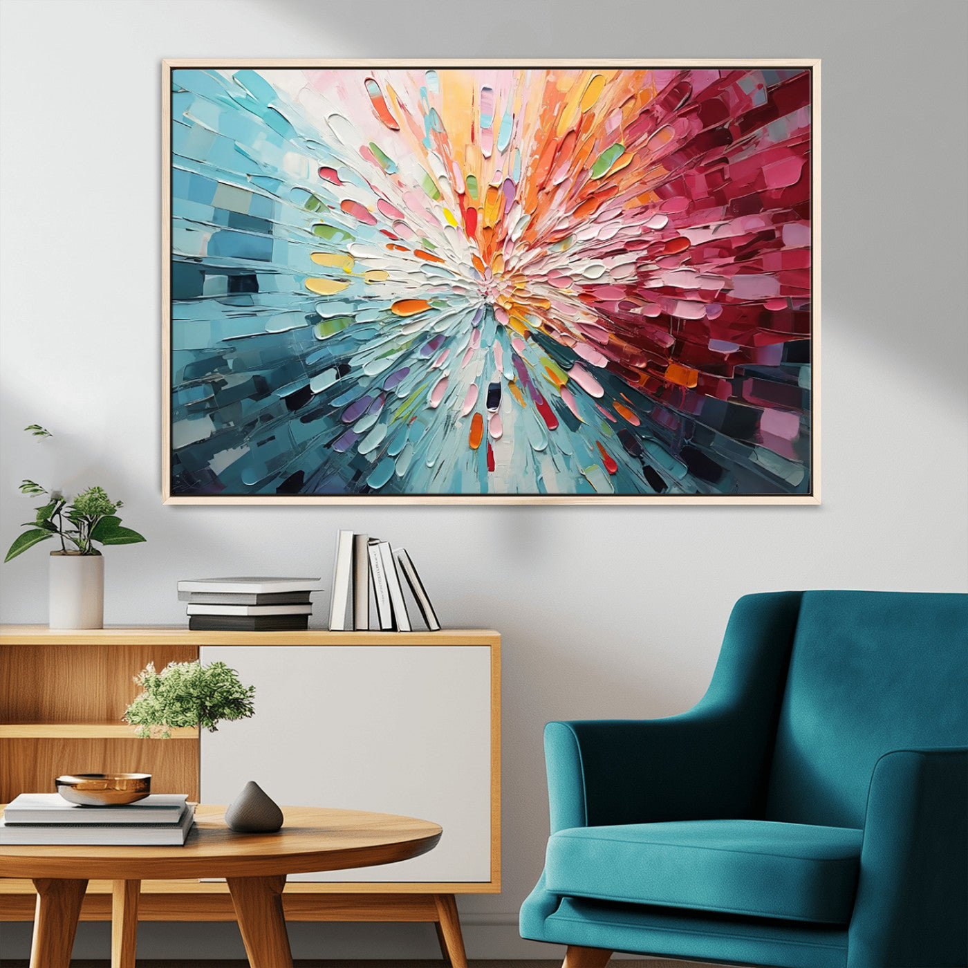 47065-MGV-CV-36X24-Radiant Bloom Abstract Floral Wall Art Canvas Print - Colorful Burst - Modern Living Room Decor -