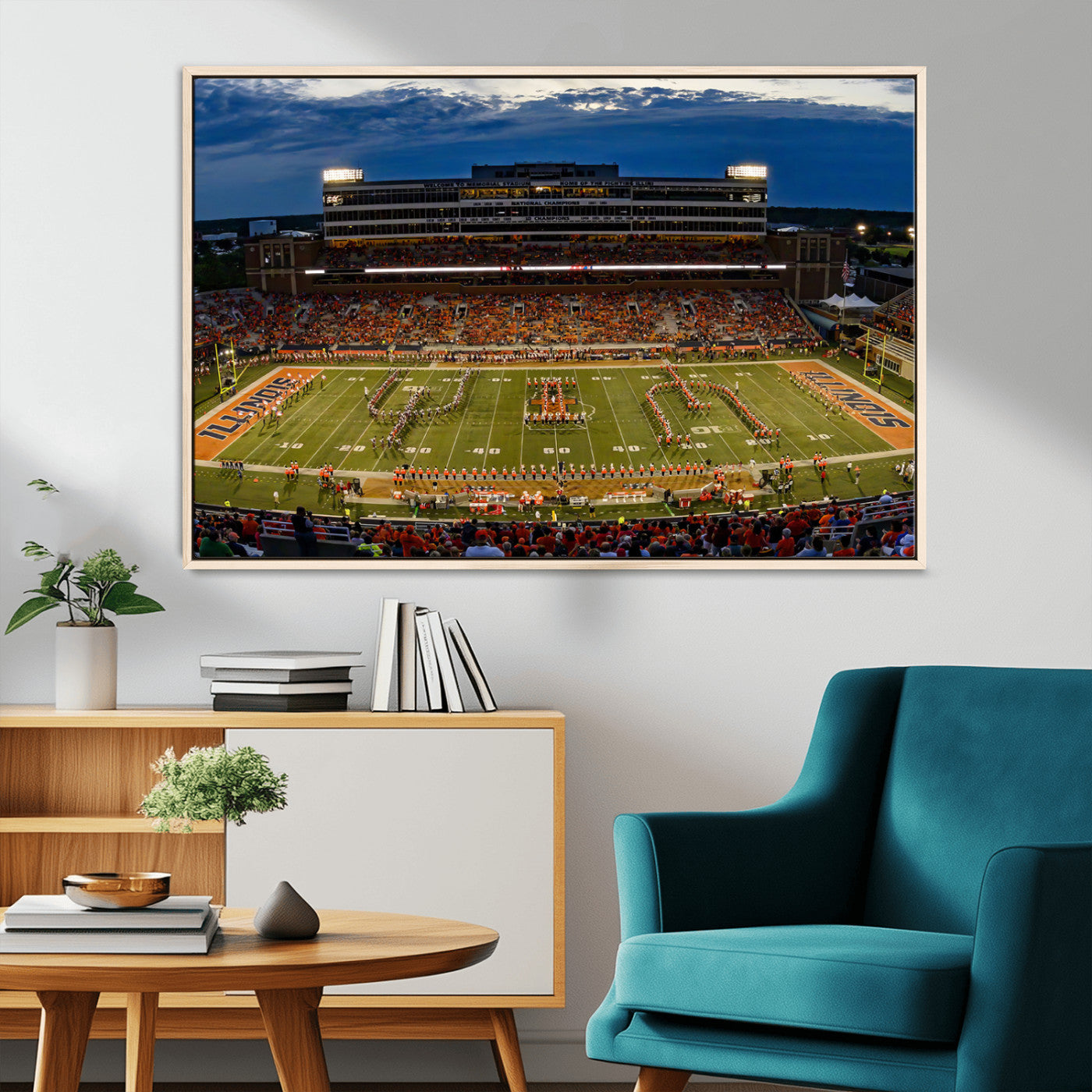 44513-MGV-CV-36X24-University of Illinois Fighting Illini Football Team Print - Champaign Illinois Memorial Stadium