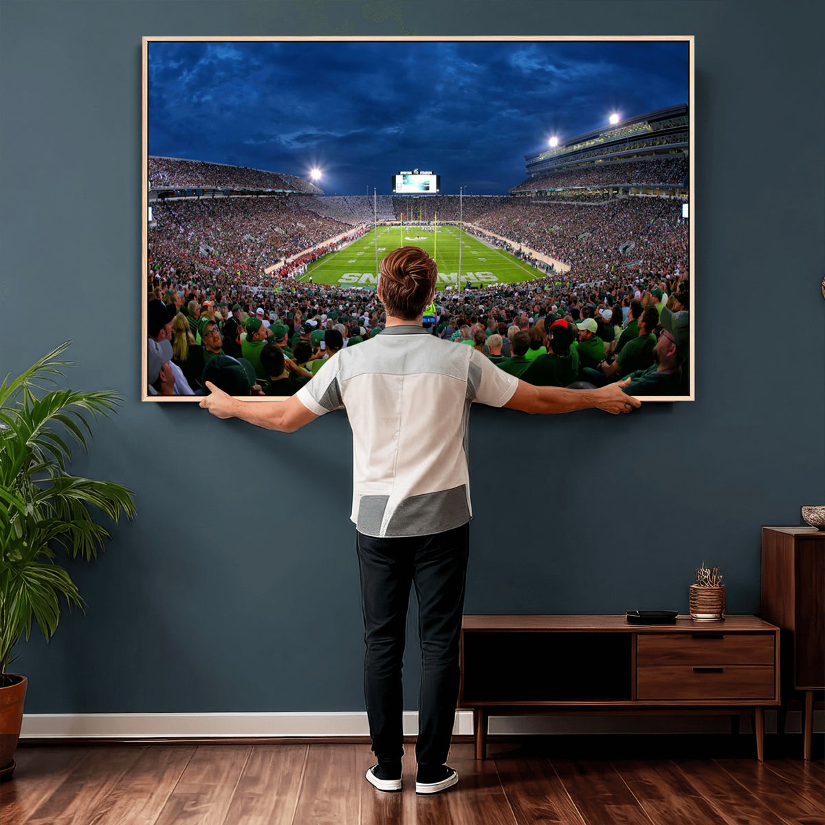 35248-PAN-FL-20X10 - Michigan State Spartans Football Team Print - East Lansing Spartan Stadium Wall Art Canvas Print