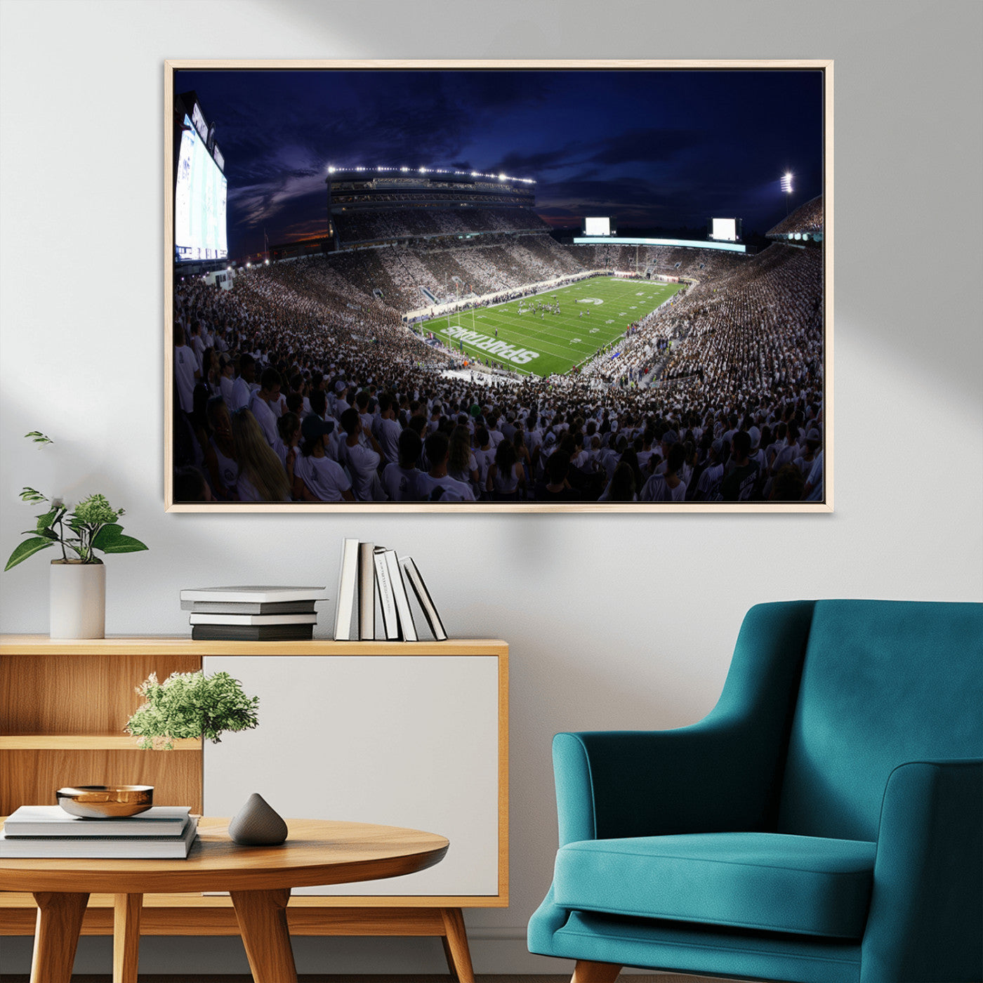 75193-MGV-CV-36X24-Michigan State Spartans Canvas, Framed Football Team Print - East Lansing Spartan Stadium Wall Art