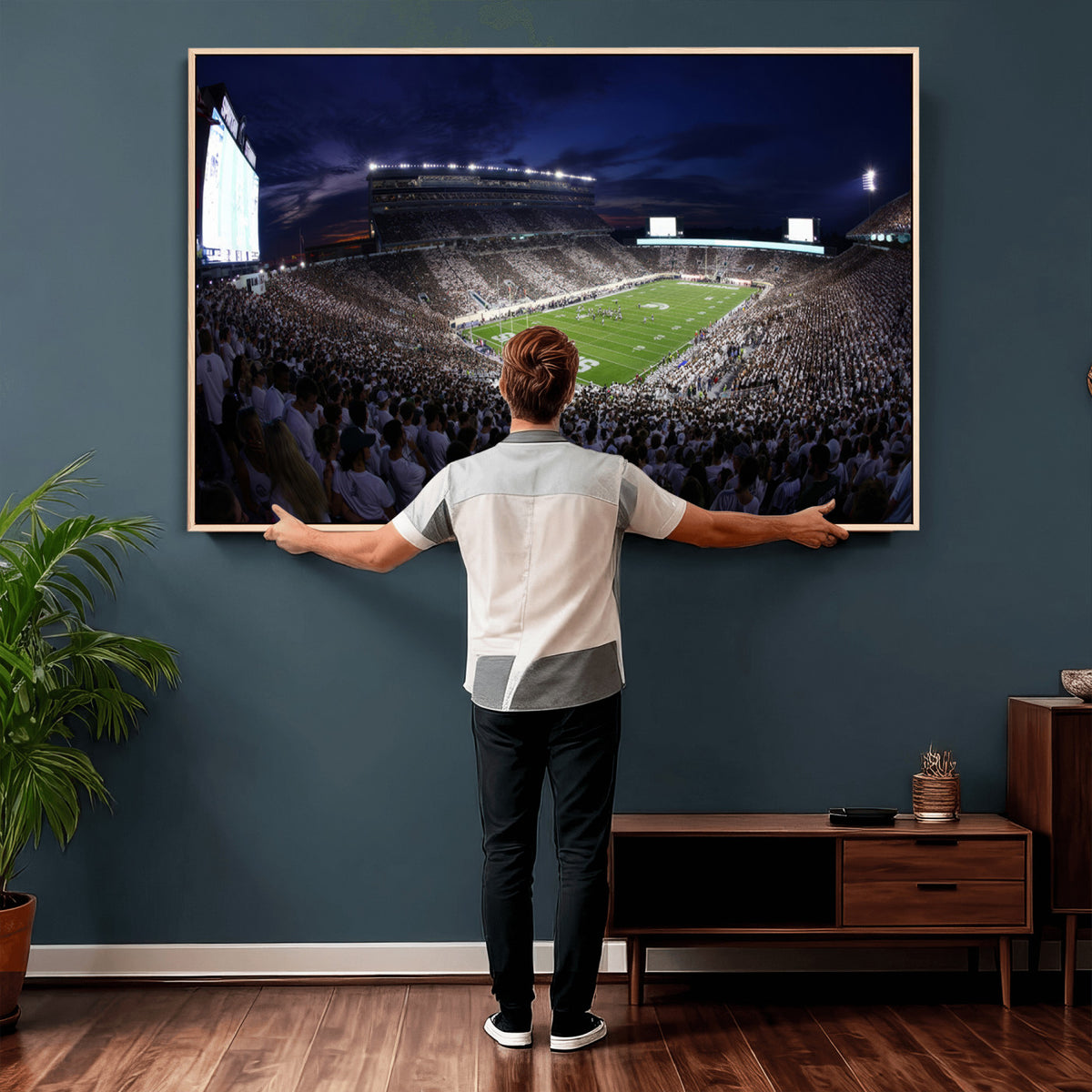 75193-PAN-FL-20X10 - Michigan State Spartans Canvas, Framed Football Team Print - East Lansing Spartan Stadium Wall Art