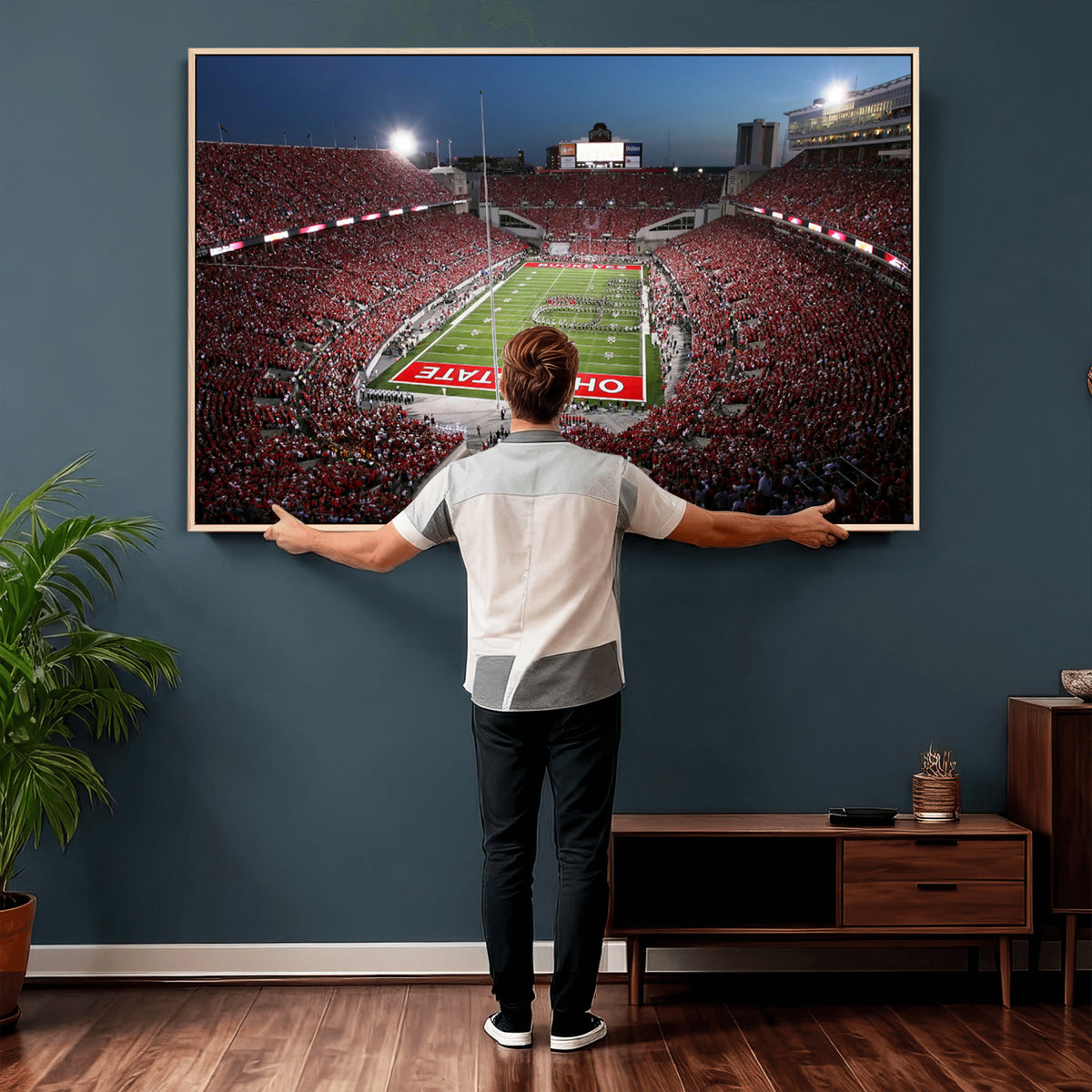 98743-PAN-FL-20X10 - Ohio State University Buckeyes Football Team Print - Columbus Ohio Stadium Wall Art Canvas Print