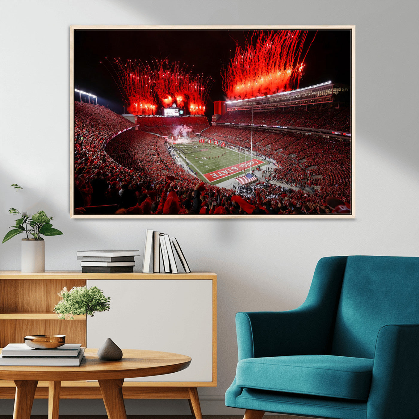 56909-MGV-CV-36X24-Ohio State University Buckeyes Football Team Print - Columbus Ohio Stadium Wall Art Canvas Print