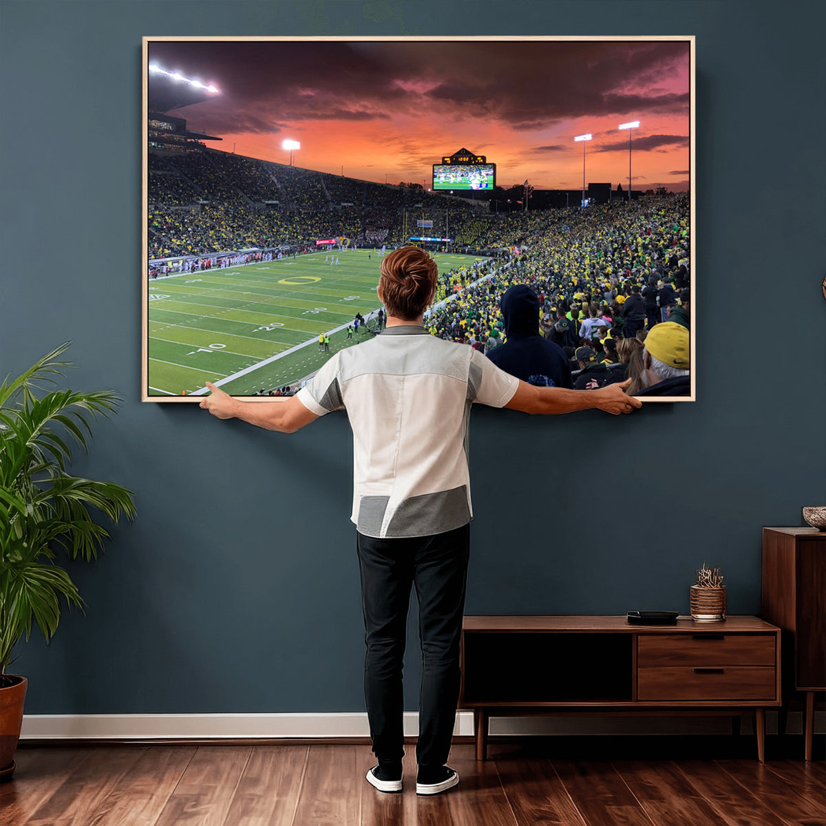 75065-PAN-FL-20X10 - Eugene Autzen Stadium Canvas Wall Art Print – Sunset Over Iconic Football Field Wall Decor for Home
