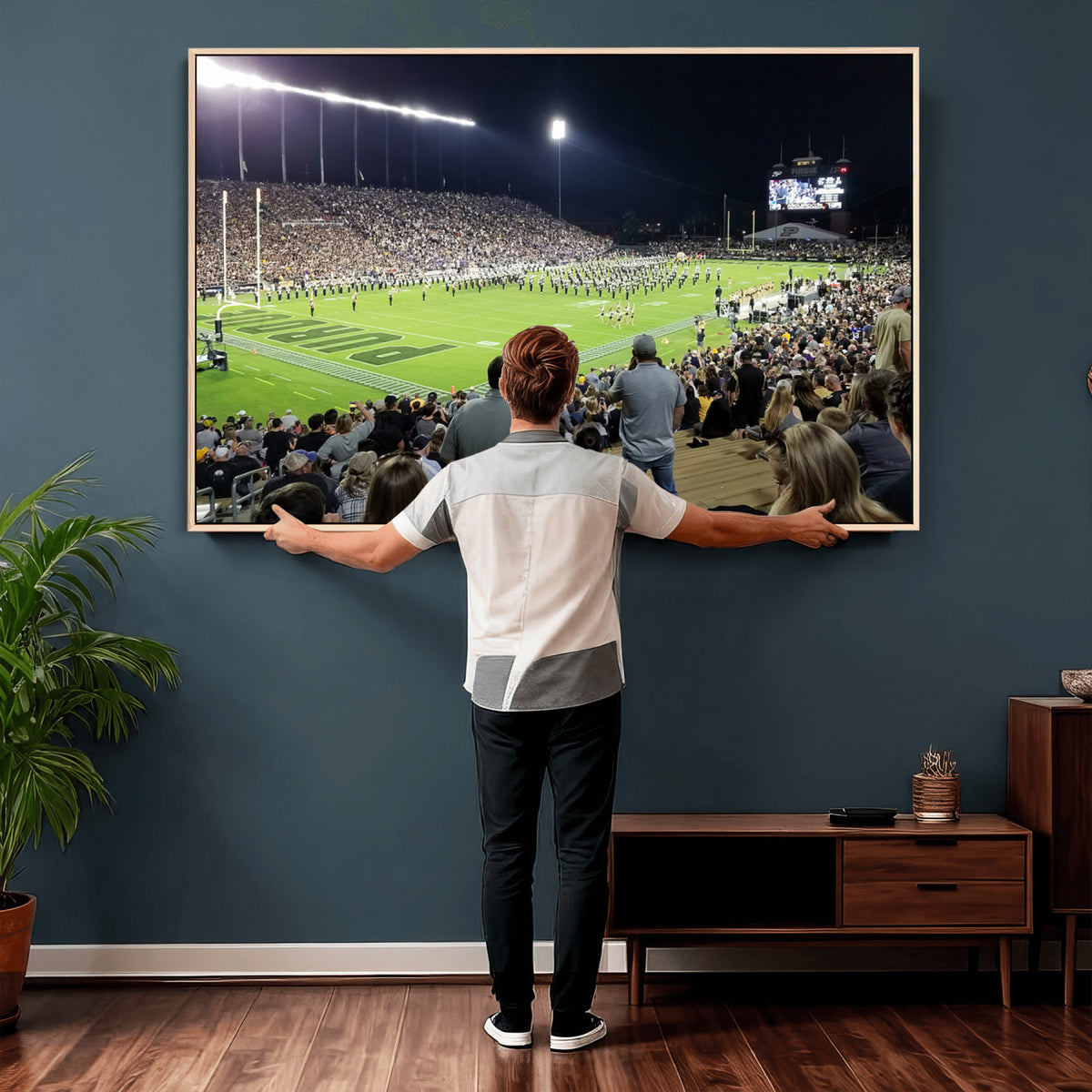 56796-PAN-FL-20X10 - Purdue University Boilermakers Football Team Print - West Lafayette Ross-Ade Stadium Wall Art Canvas