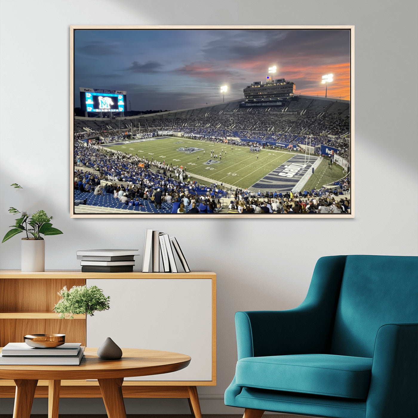 64409-MGV-CV-36X24-Memphis Tigers Football Team Print - Memphis Simmons Bank Liberty Stadium Wall Art Canvas Print
