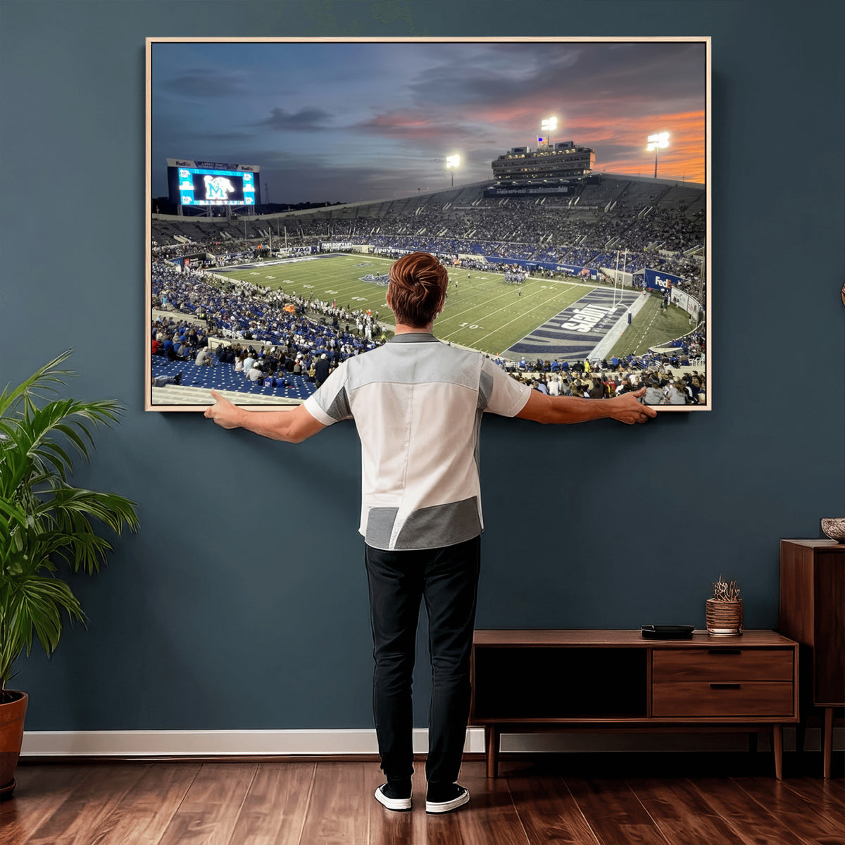64409-PAN-FL-20X10 - Memphis Tigers Football Team Print - Memphis Simmons Bank Liberty Stadium Wall Art Canvas Print