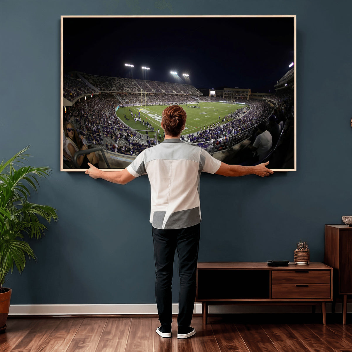 59222-PAN-FL-20X10 - TCU Horned Frogs Football Team Print - Fort Worth Amon G. Carter Stadium Wall Art Canvas Print.