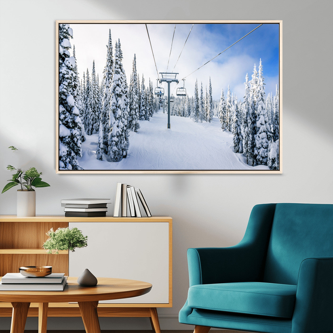 21569-MGV-CV-36X24-Winter Ski Lift Wall Art Print - Landscape Wall Art | Snowy Mountain Adventure | Perfect for Cabin