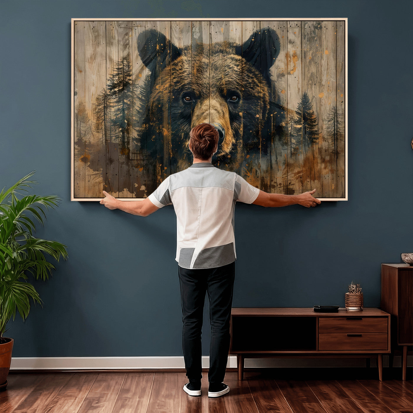 51373-MGV-CV-36X24 - Abstract 399 Bear Wall Art | Rustic Cabin Wall Decor with Forest Design for Farmhouse Wall Decor