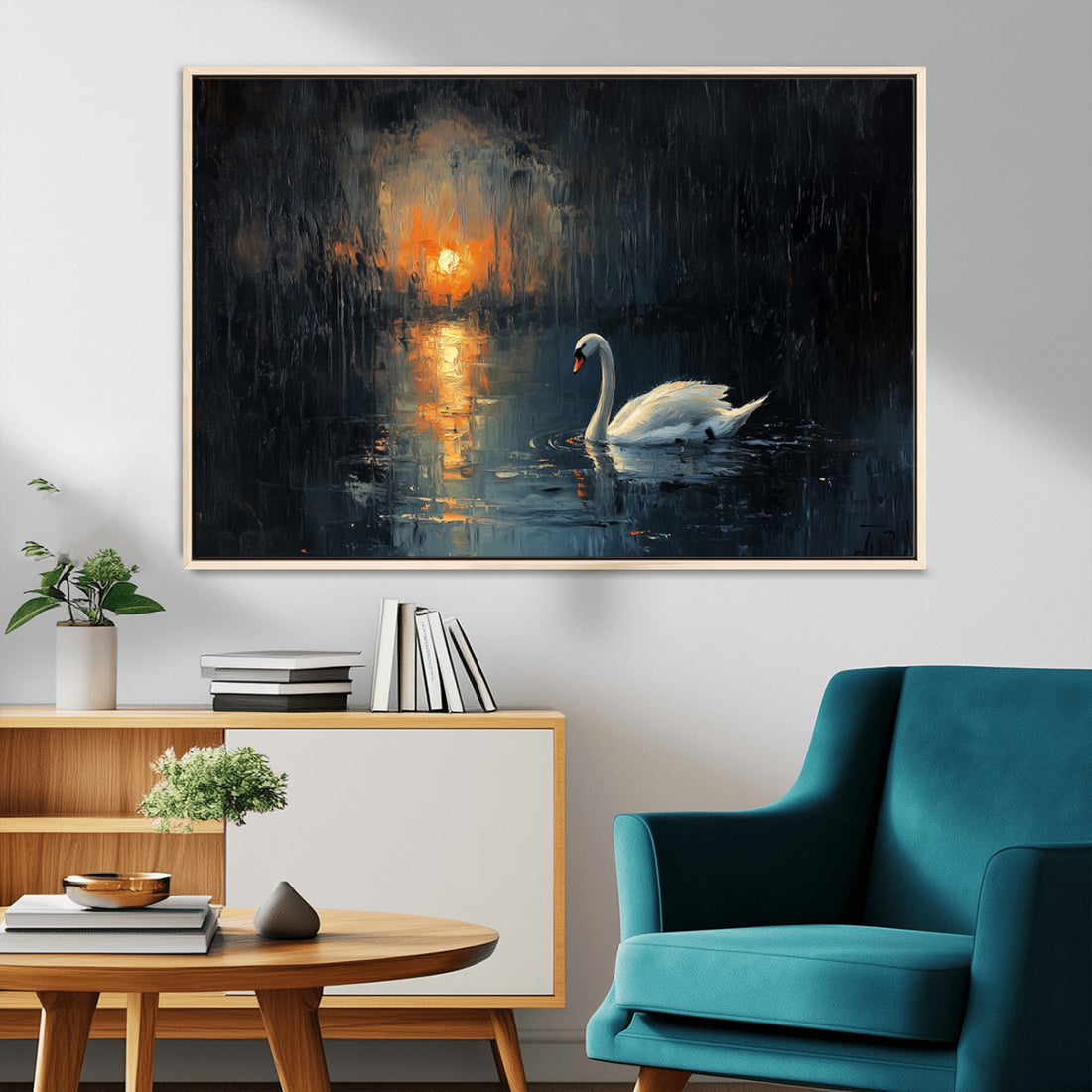 Abstract Swan on Water Wall Art Canvas Print, Elegant Nature Scene for Modern Decor