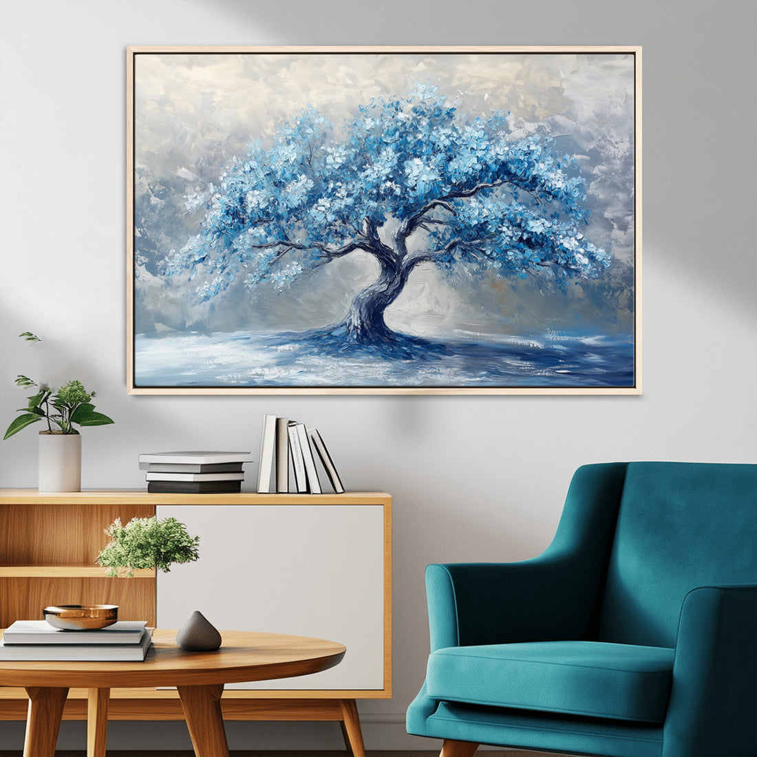 Abstract Blue Tree Art Canvas Print, Majestic Tree Wall Art