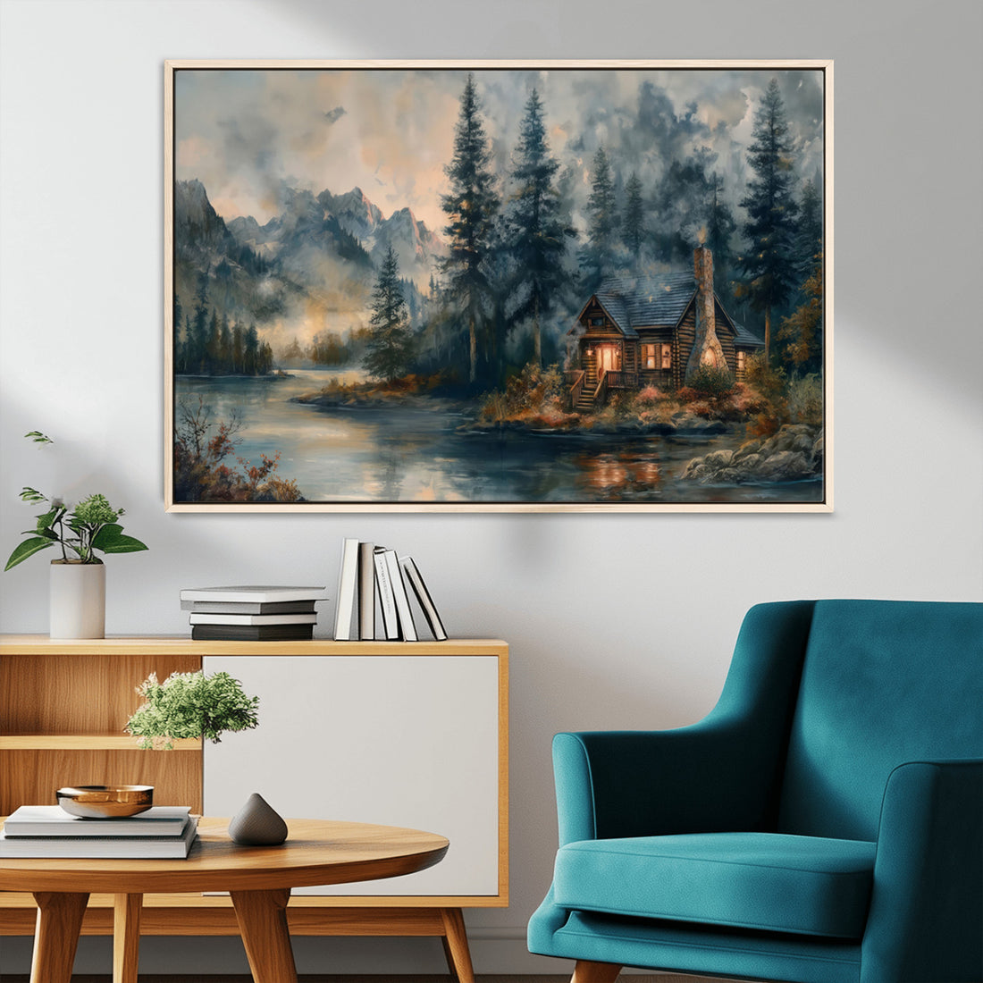 Rustic Cabin Woods Wall Art Print | Lake in a Forest Canvas Print